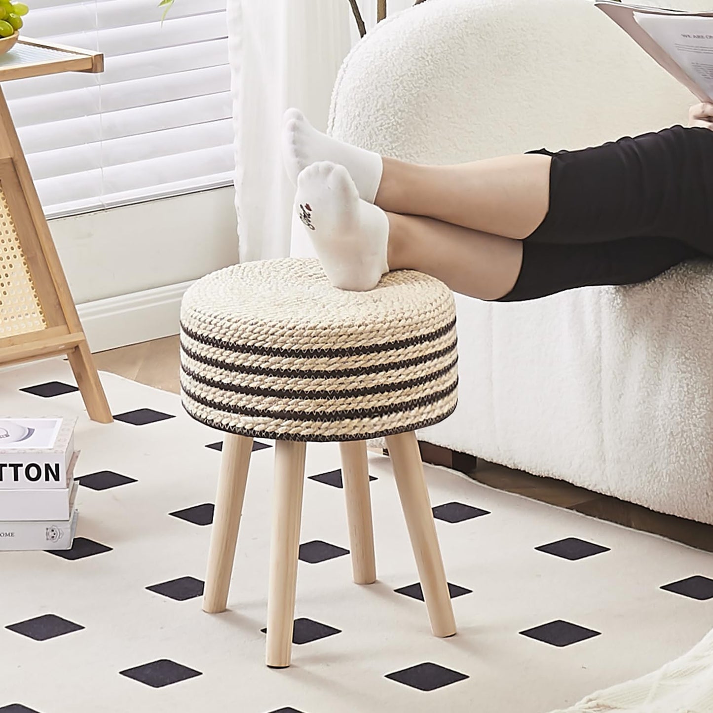 Cpintltr Round Ottoman Footstool Natural Seagrass Foot Stool Pouf Otto