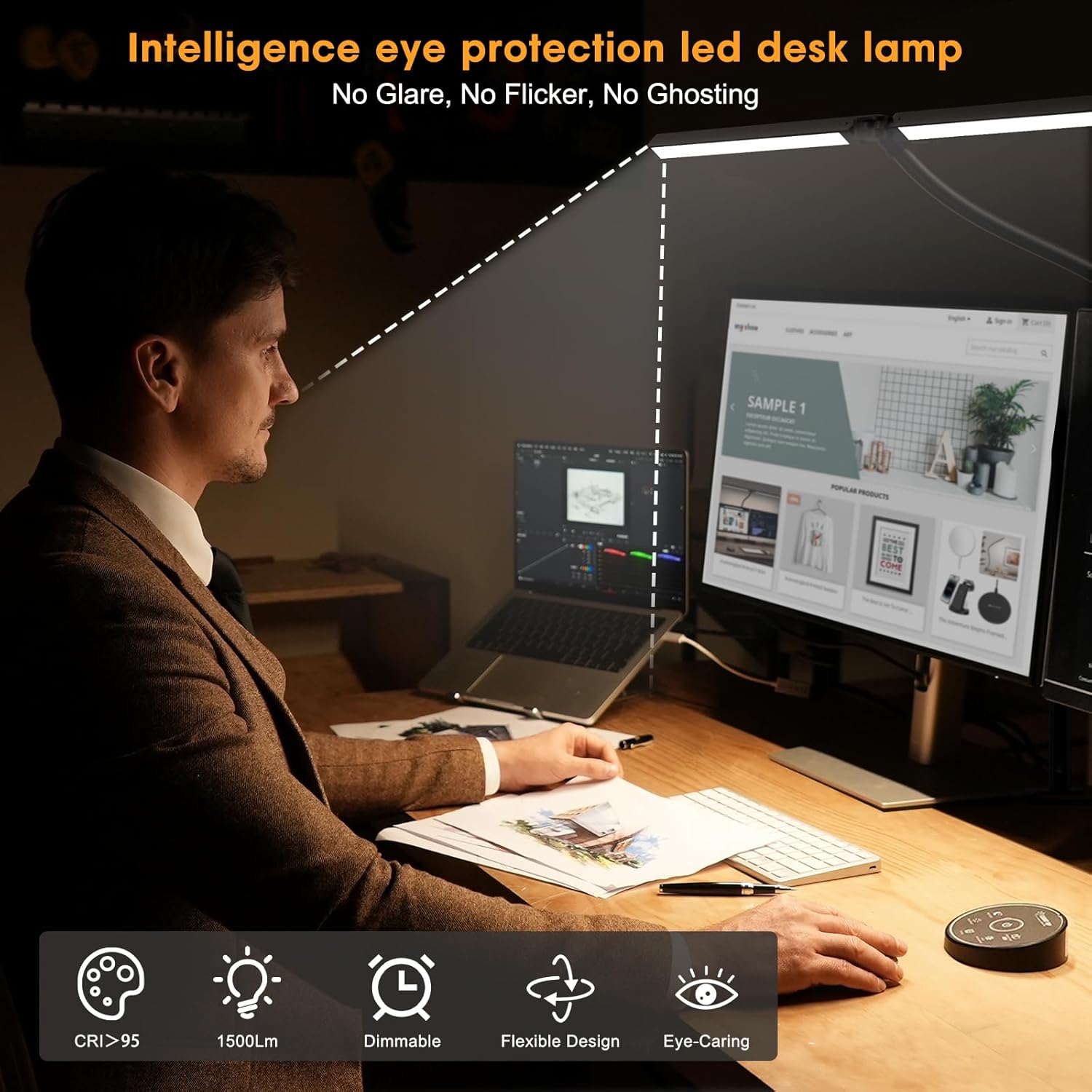 Led Desk Lamp for Office Home - Eye Caring Architect lamp with Clamp,D