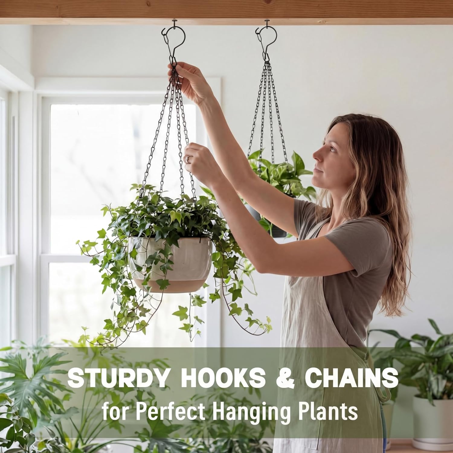 3 Pack 23 Inch Hanging Baskets Chains with Windproof Hooks, 4 Hanging 