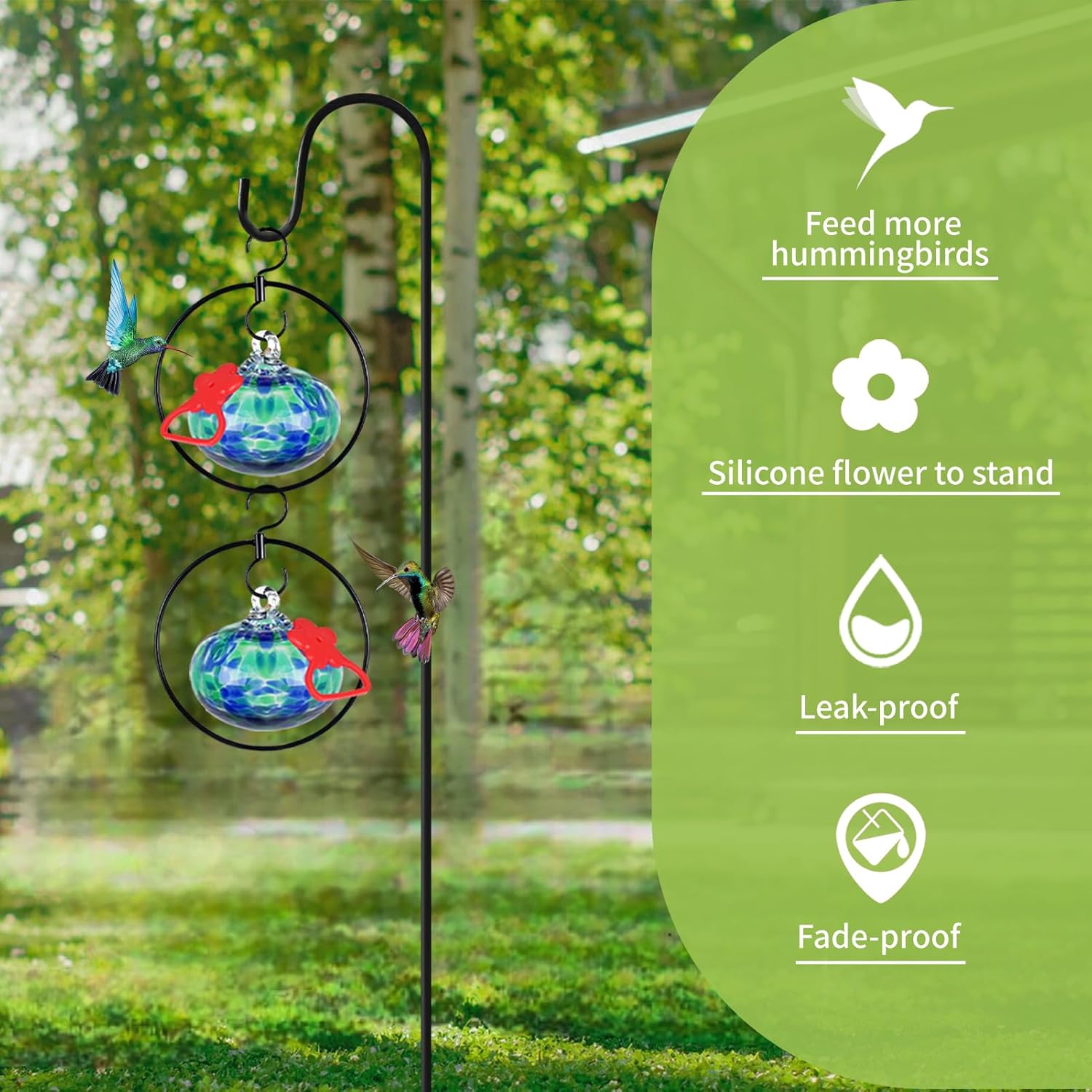 2 Pack Hummingbird feeders for Outdoors Hanging with Iron Hook,Hand Bl