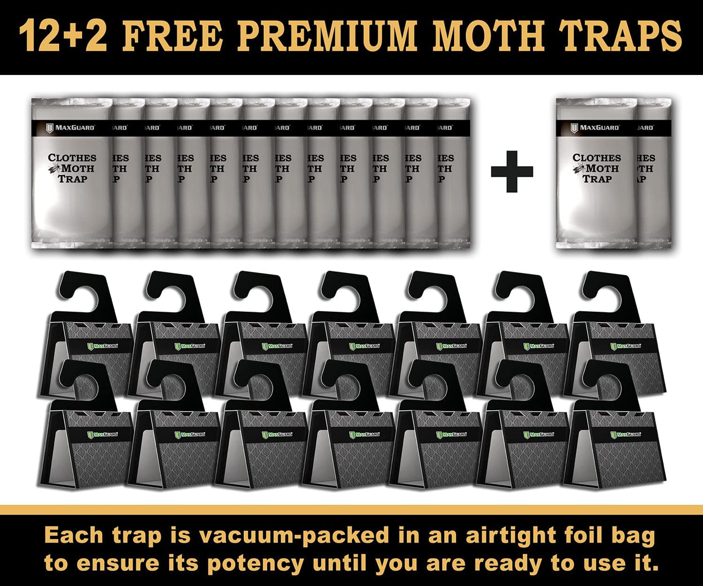 MaxGuard Clothes Moth Traps (12+2 Free Traps) Extra Strength Pheromone