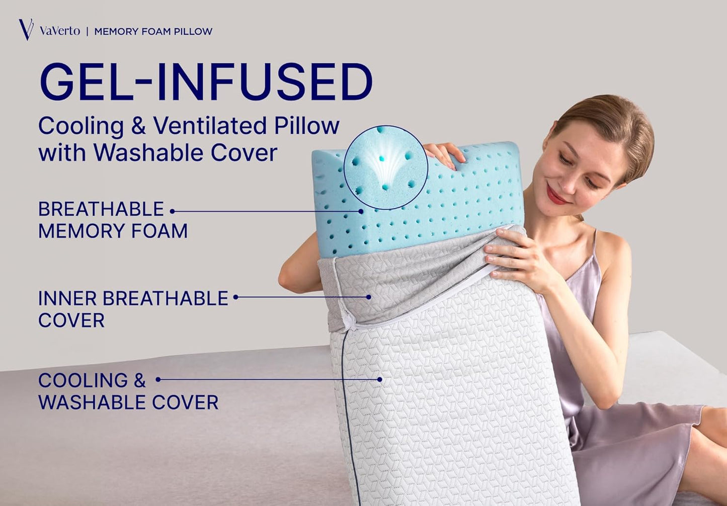 Cooling Gel Memory Foam Pillow - 1-Pack - Standard Size Bed Pillows For Sleeping - Medium-Firm - Back, Stomach and Side Sleeper Pillow - Shoulder & Back Pain Relief - Washable , Bamboo Viscose Cover