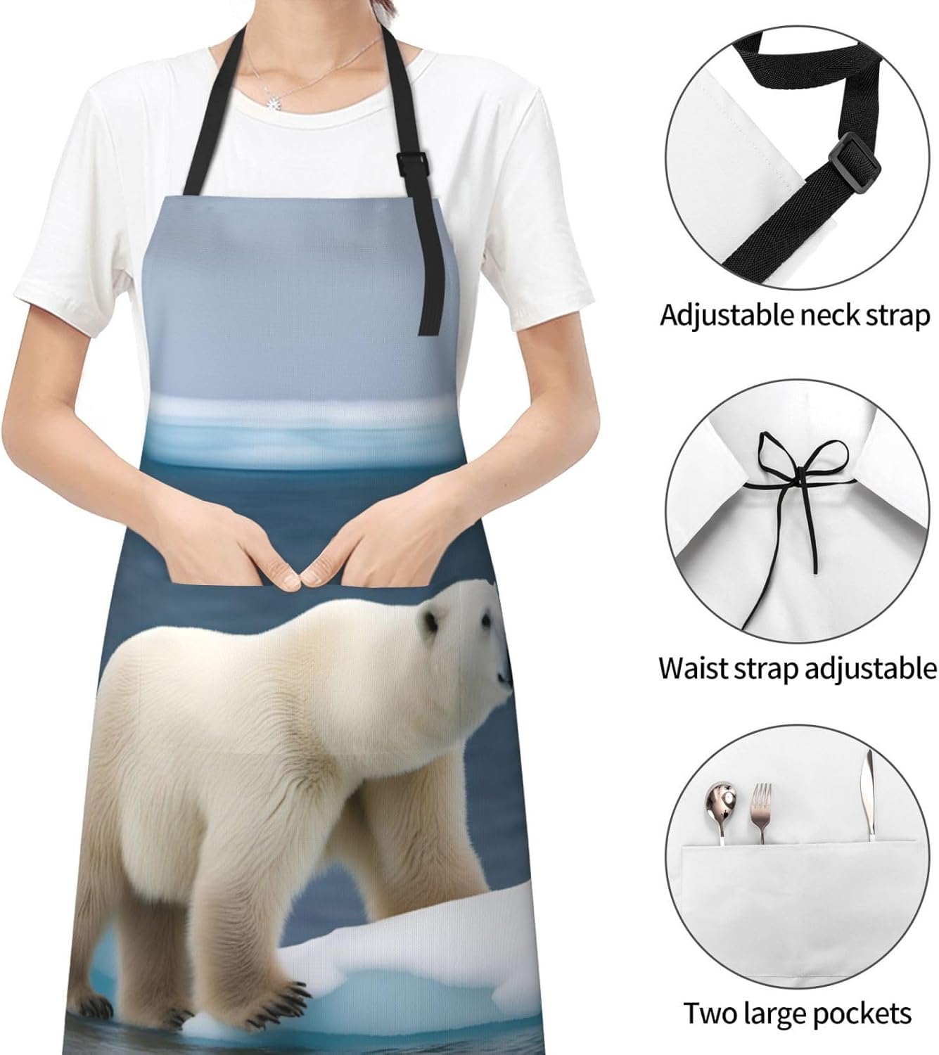 polar bear print Waterproof chef's apron with pocket apron for kitchen