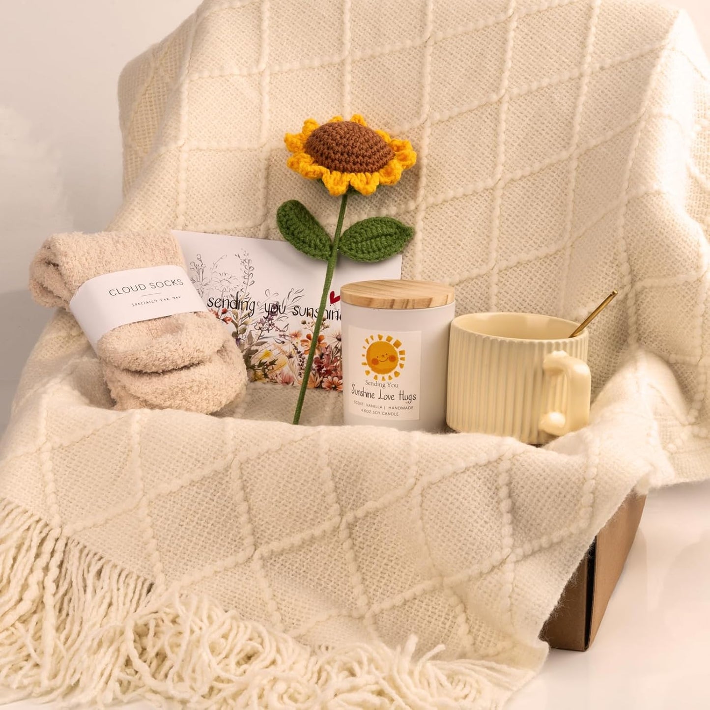 Sending Sunshine Sunflower, Thinking of You Care Package Unique Gift Baskets for Women, Best Friend Birthday and Get Well Soon