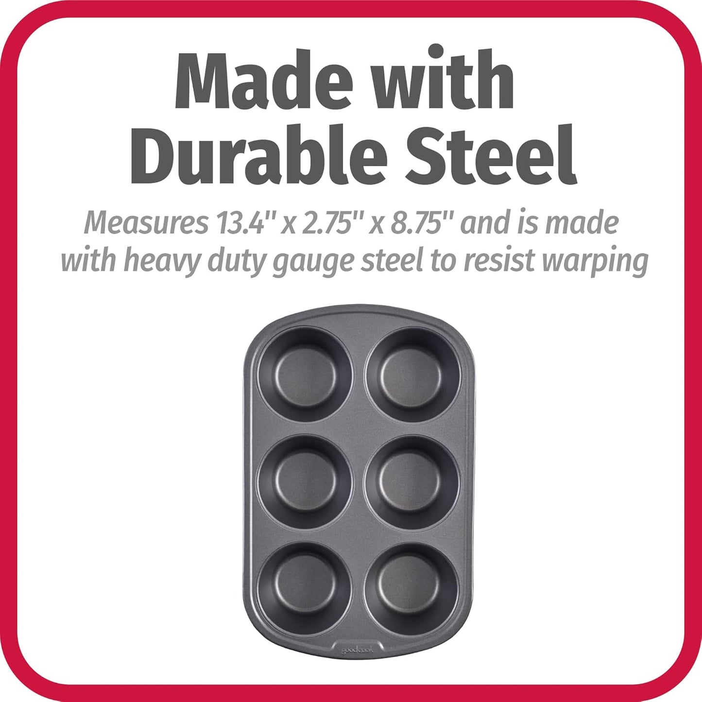 GoodCook Everyday Nonstick Steel Jumbo Texas Muffin Pan, 6-cup, Gray