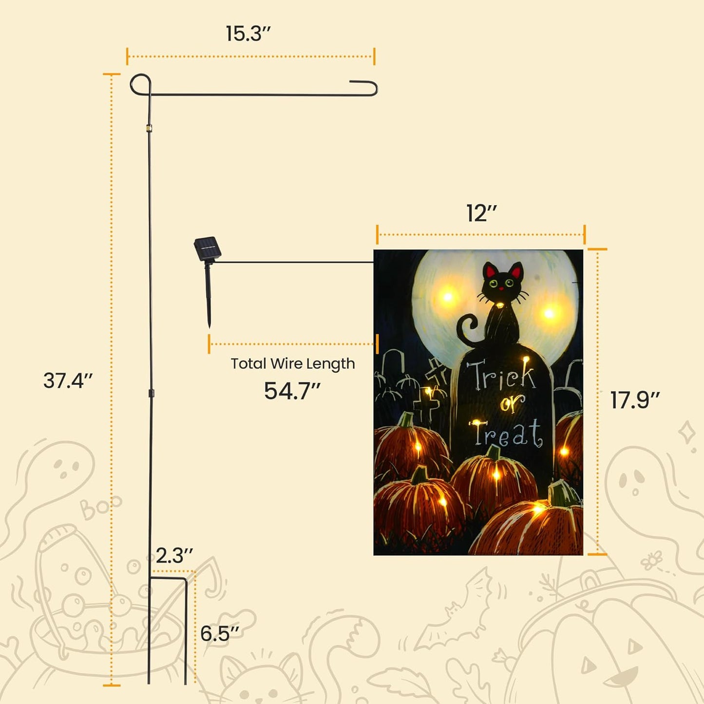 Solar Lighted Christmas Black Cat & Pumpkin Garden Flag Stake, Double-Sided Outdoor Yard Decor, LED Flag for Patio Lawn Thanksgiving Party Winter Holiday Decorations & Gifts