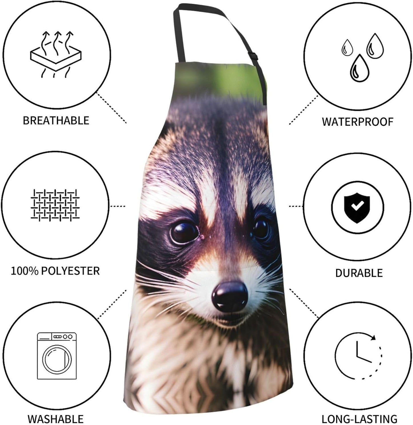 Little Raccoon Face 1 print Waterproof chef's apron with pocket apron for kitchen cooking baking barbecue and gardening