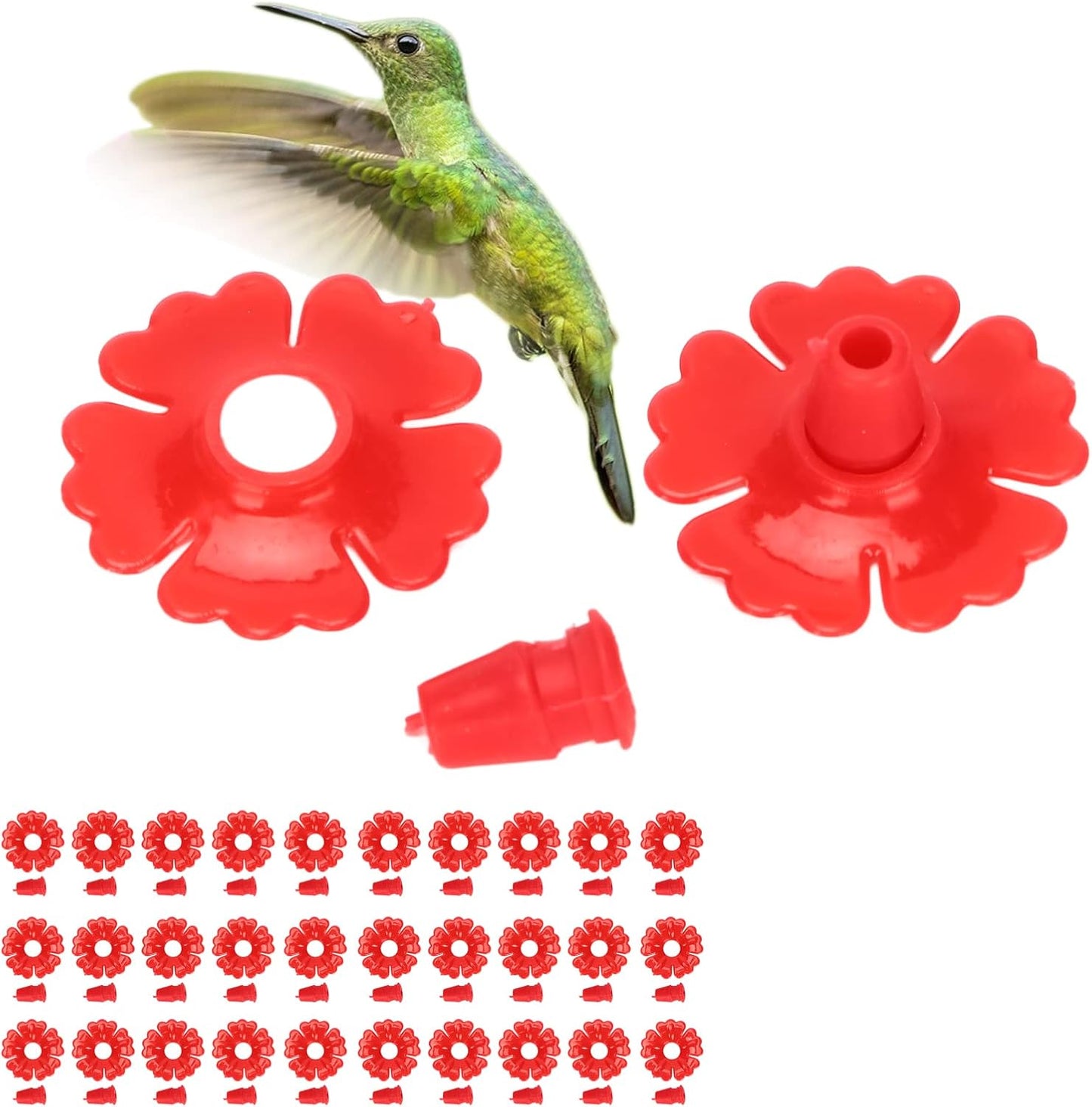Feeding Port Replacement Parts, Hummingbird Feeder Flowers Bright Colors Attractive 30 Set for Outdoor(red)