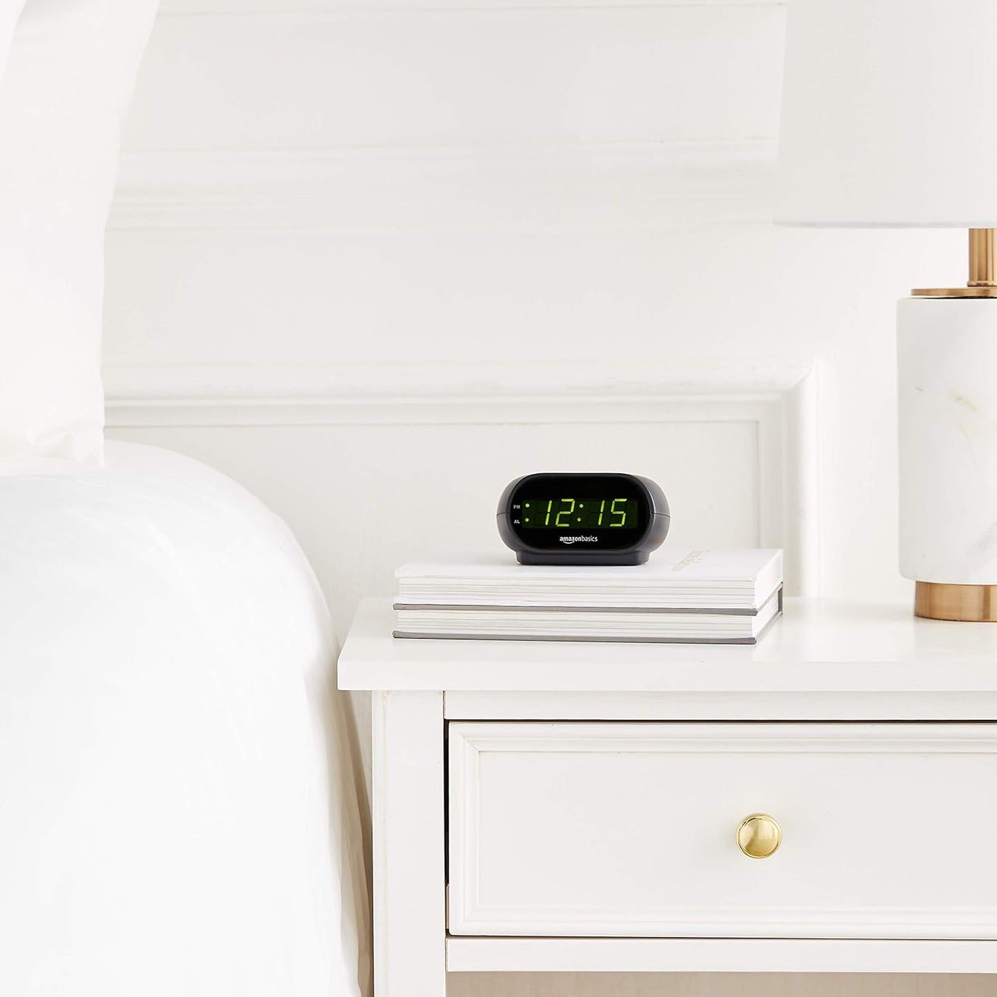 Amazon Basics Small Digital Oval Alarm Clock with LED Display, Nightli