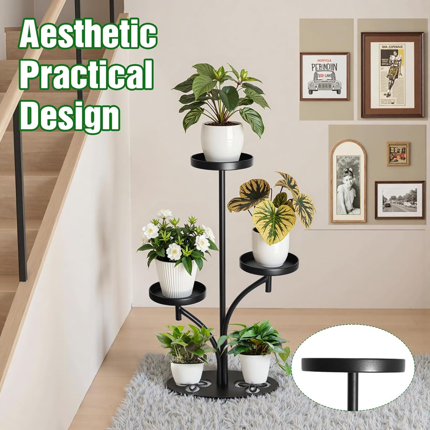 Indoor 3 Tier Black Plant Stand, Tall Metal Plant Stand, Heavy-duty Ba