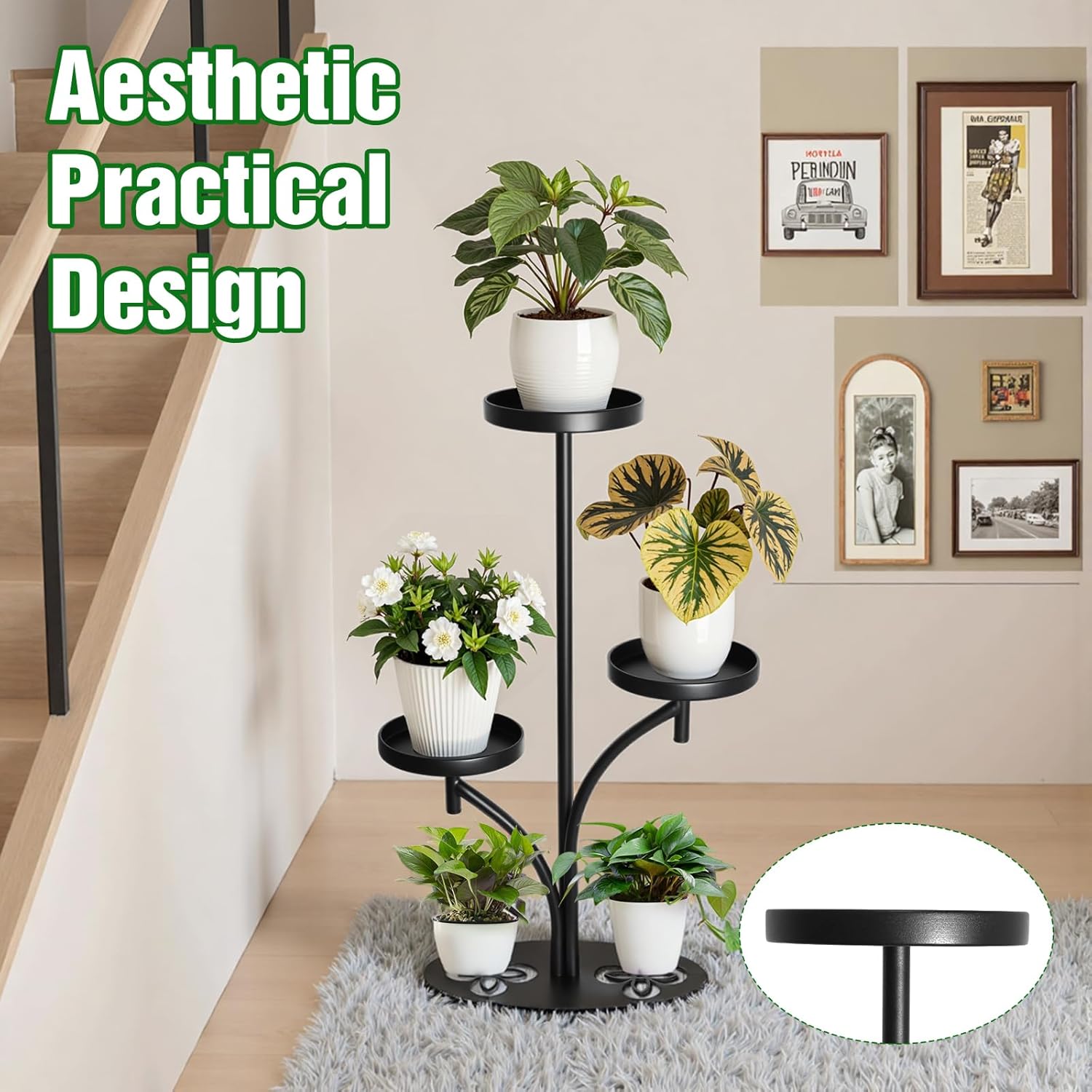 Indoor 3 Tier Black Plant Stand, Tall Metal Plant Stand, Heavy-duty Ba