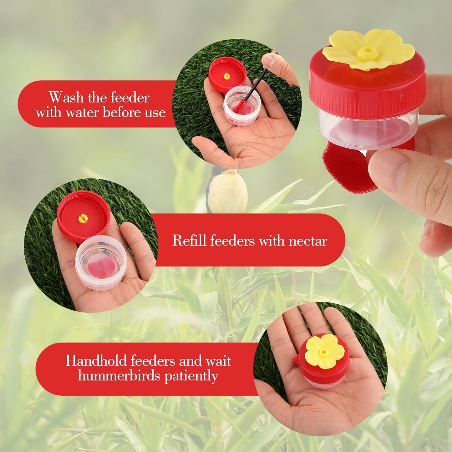 4-Pack Mini Hummingbird Ring Feeders, Hummingbird Wrist Feeder with Adjustable Strap & Cleaning Brush, Ideal for Outdoor Window Bird Watching for Nature Enthusiasts