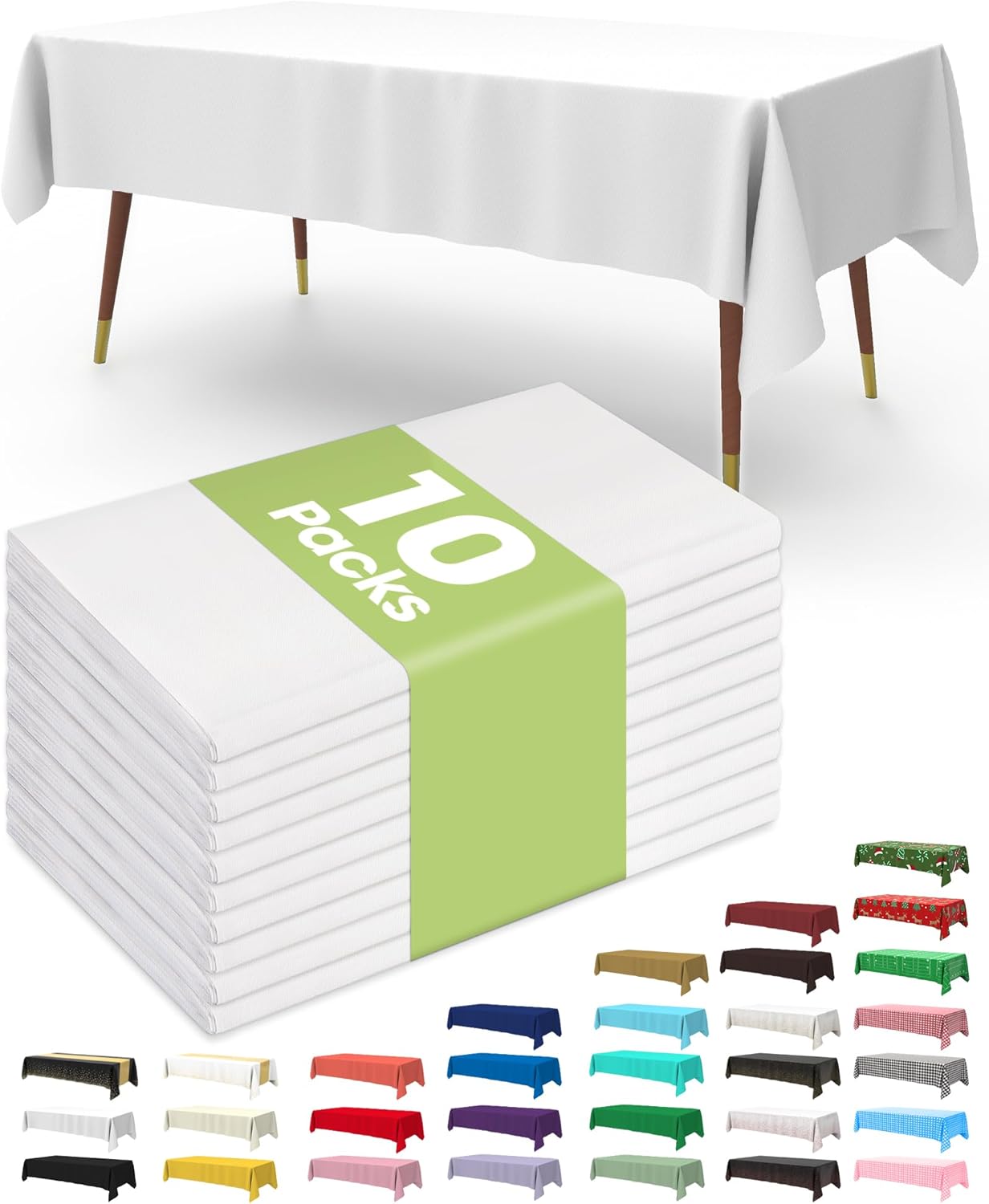 Pureegg Plastic Table Cloth 10 Pack, 54 x 108 Inch Disposable Table Cl