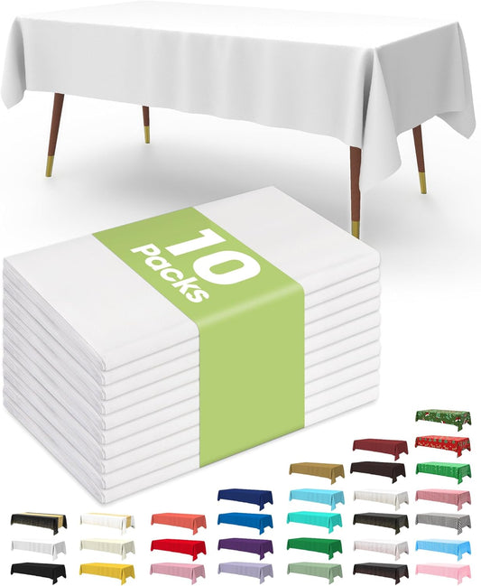 Pureegg Plastic Table Cloth 10 Pack, 54 x 108 Inch Disposable Table Cl