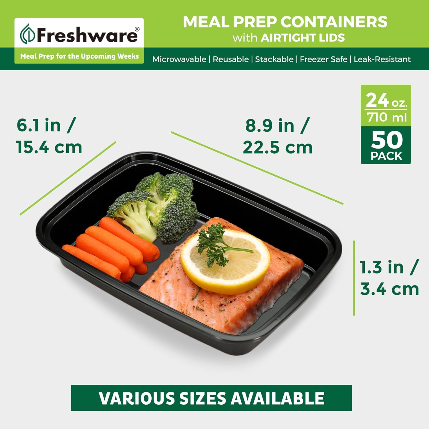 Freshware Meal Prep Containers [50 Pack] 1 Compartment with Lids, Food
