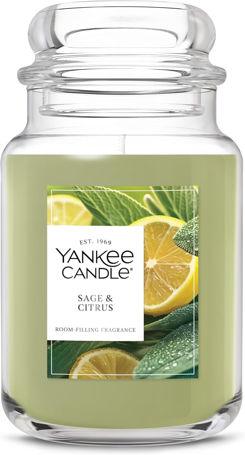 Yankee Candle Sage & Citrus, Scented Candle, 22oz Large Jar with up to