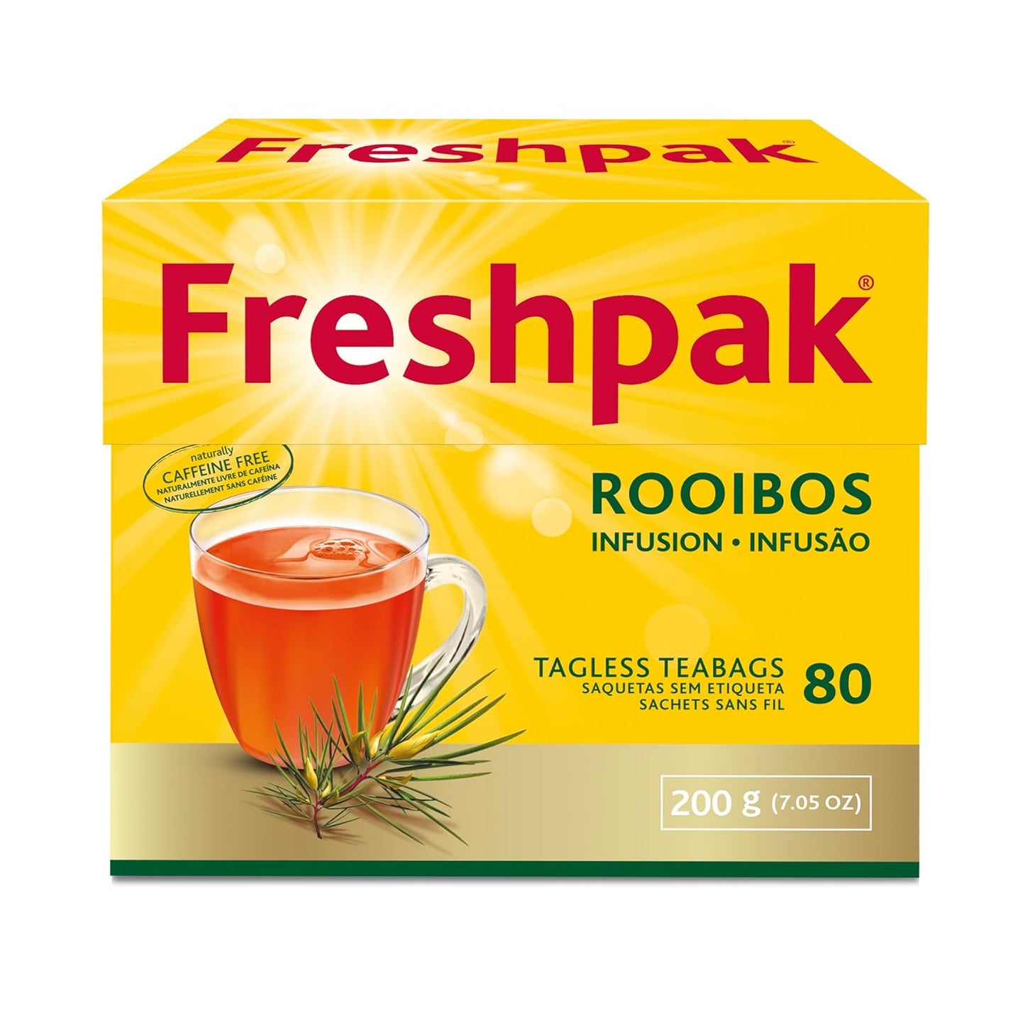 Freshpak® Rooibos Tea | 80 Tagless Teabags | Packed at source in South Africa | Natural Premium Rooibos | Naturally Caffeine Free | Keto Friendly | Non GMO |