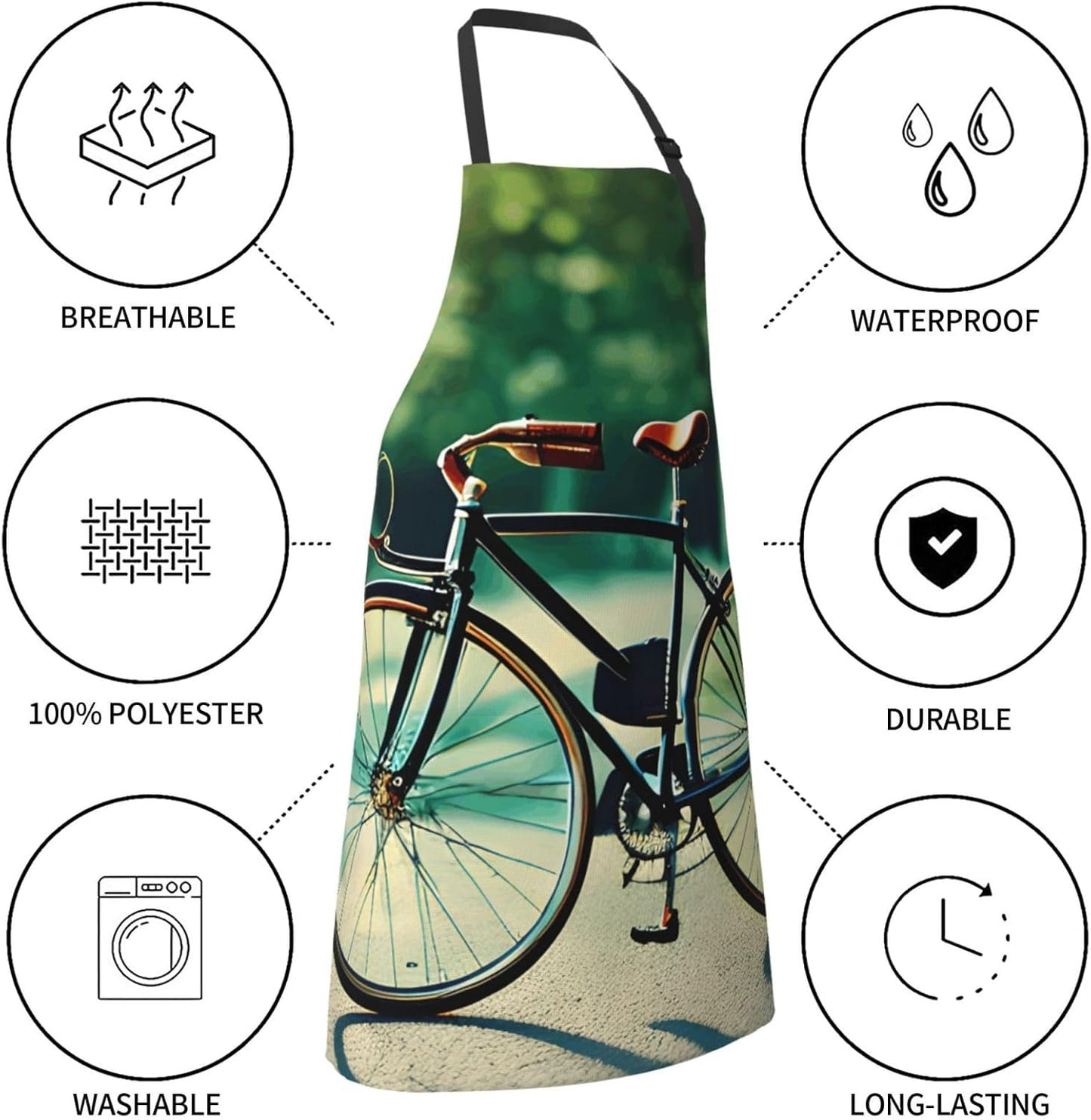 YANYU Retro bicycle Print 28x33 In Kitchen Apron Stylish Chef Apron wi
