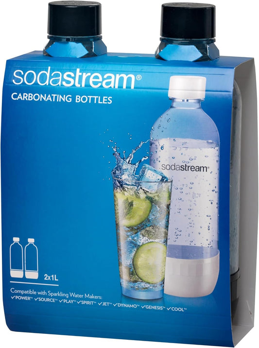 SodaStream 1L Classic DWS Carbonating Bottle Black (twinpack), Pack of 2