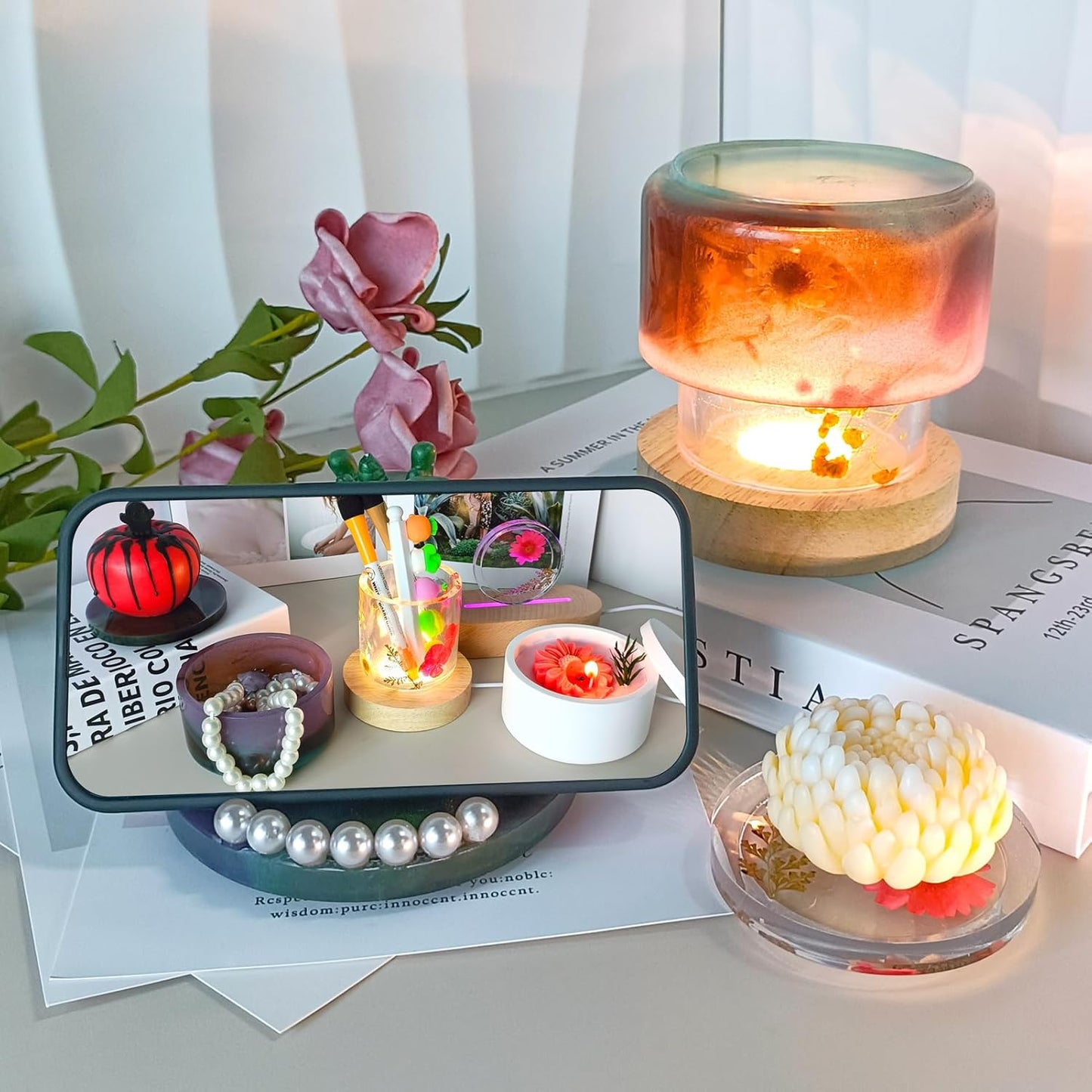 Large Jar Silicone Molds for Epoxy Resin - 2 Pcs Candle Jar Resin Molds with 1 Daisy Candle Mold, Cute Planter Pot Concrete Molds for DIY Jewelry Storage Box, Pen Holder,Mother's Day Gift