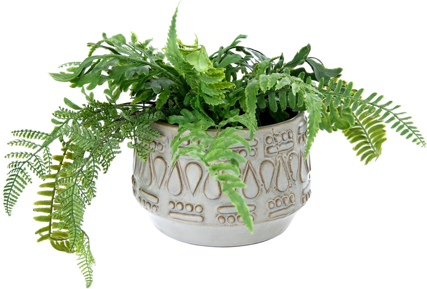 Creative Co-Op DF2979 Embossed Stoneware Reactive Glaze Finish (Holds 4" Pot/Each one Will Vary) Planter, Green