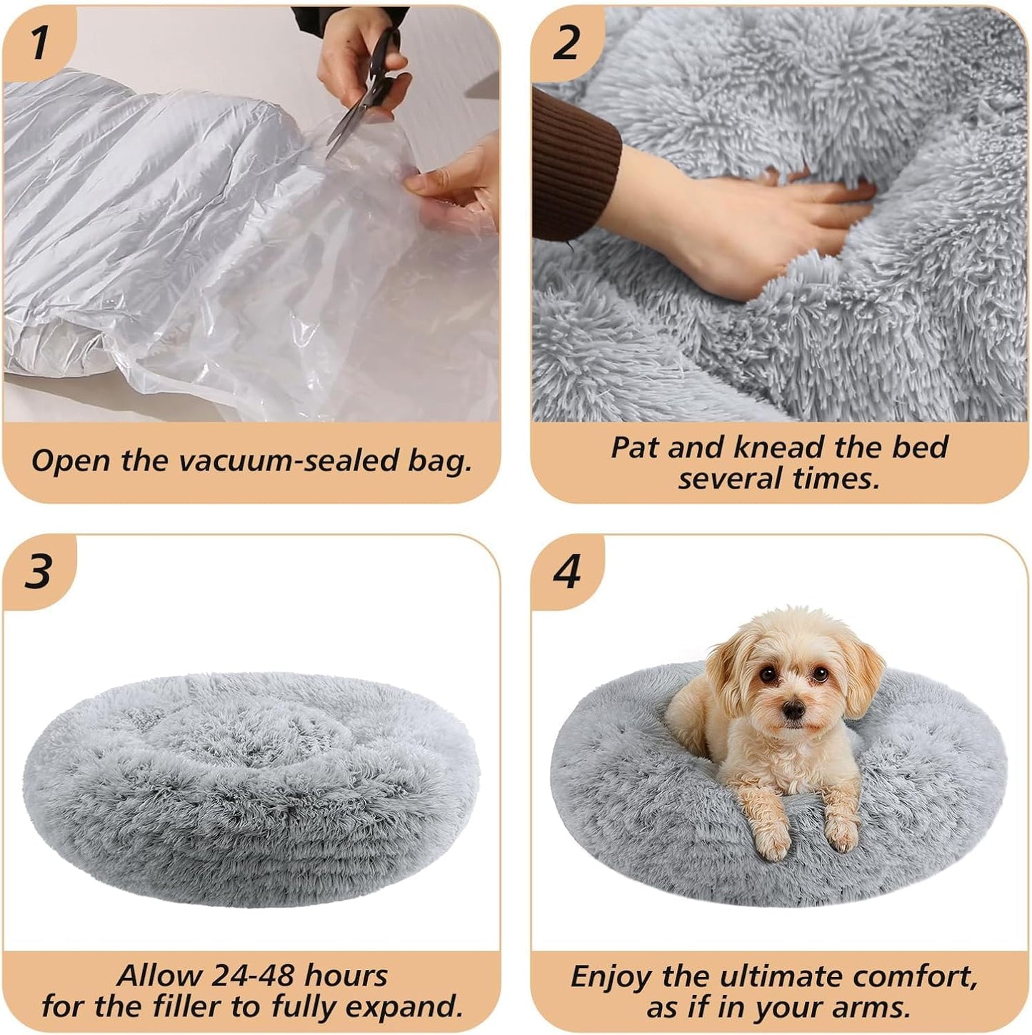 JOLLYVOGUE Calming Dog Bed Medium Size Dog, 31in Donut Washable Medium