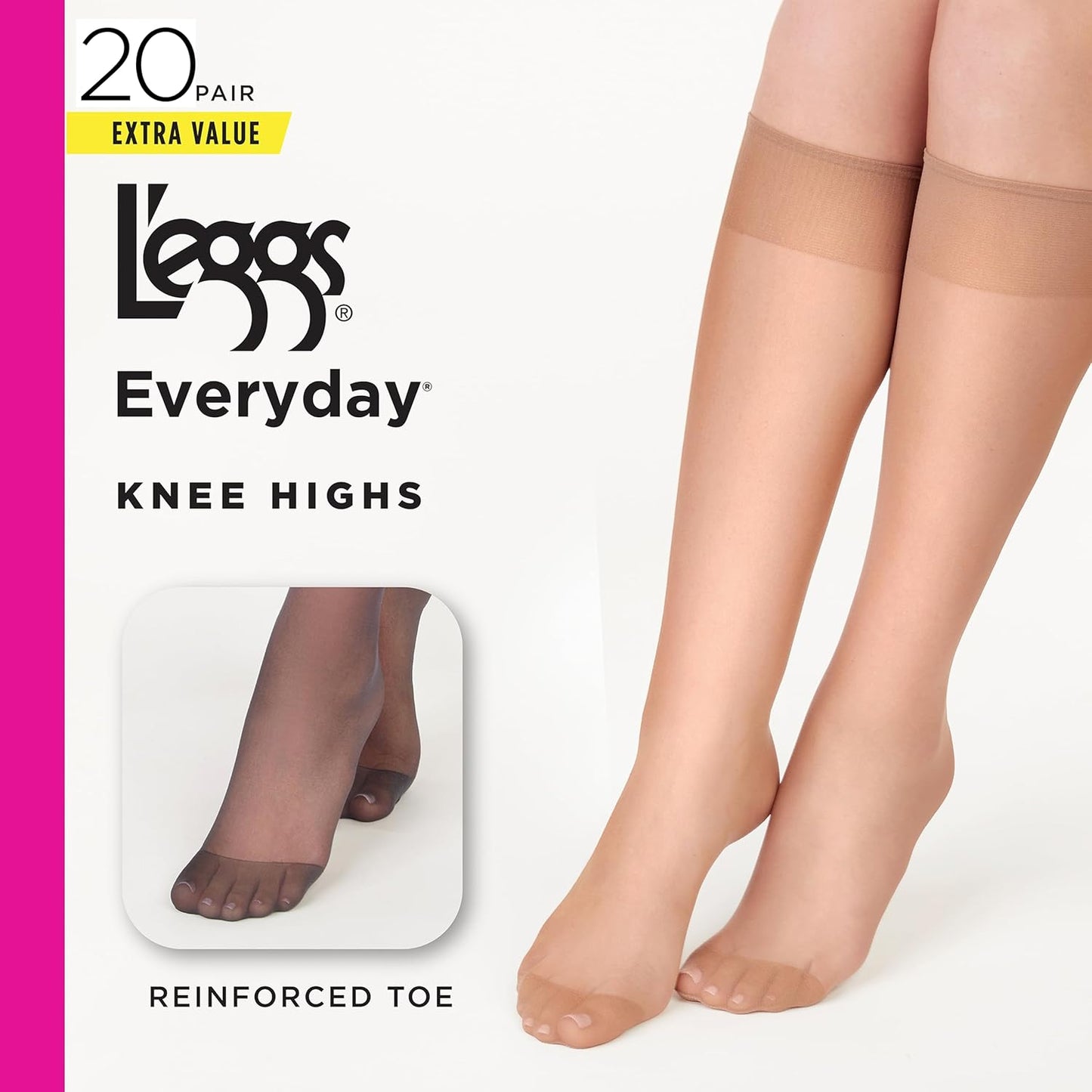 L'eggs Everyday Women's Knee High Stockings, Reinforced Toe, 100% Nylo