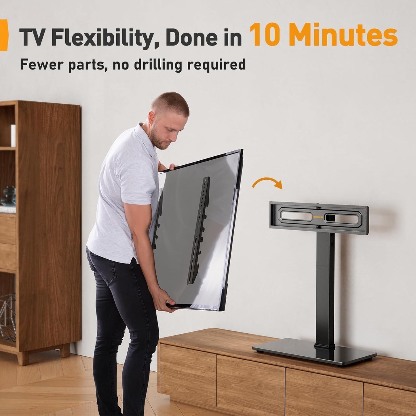 Perlegear Universal Swivel TV Stand Base for 32–70 inch TVs, Height Adjustable Table Top TV Stand Mount with Tilt, Tempered Glass Base, Holds up to 88 lbs