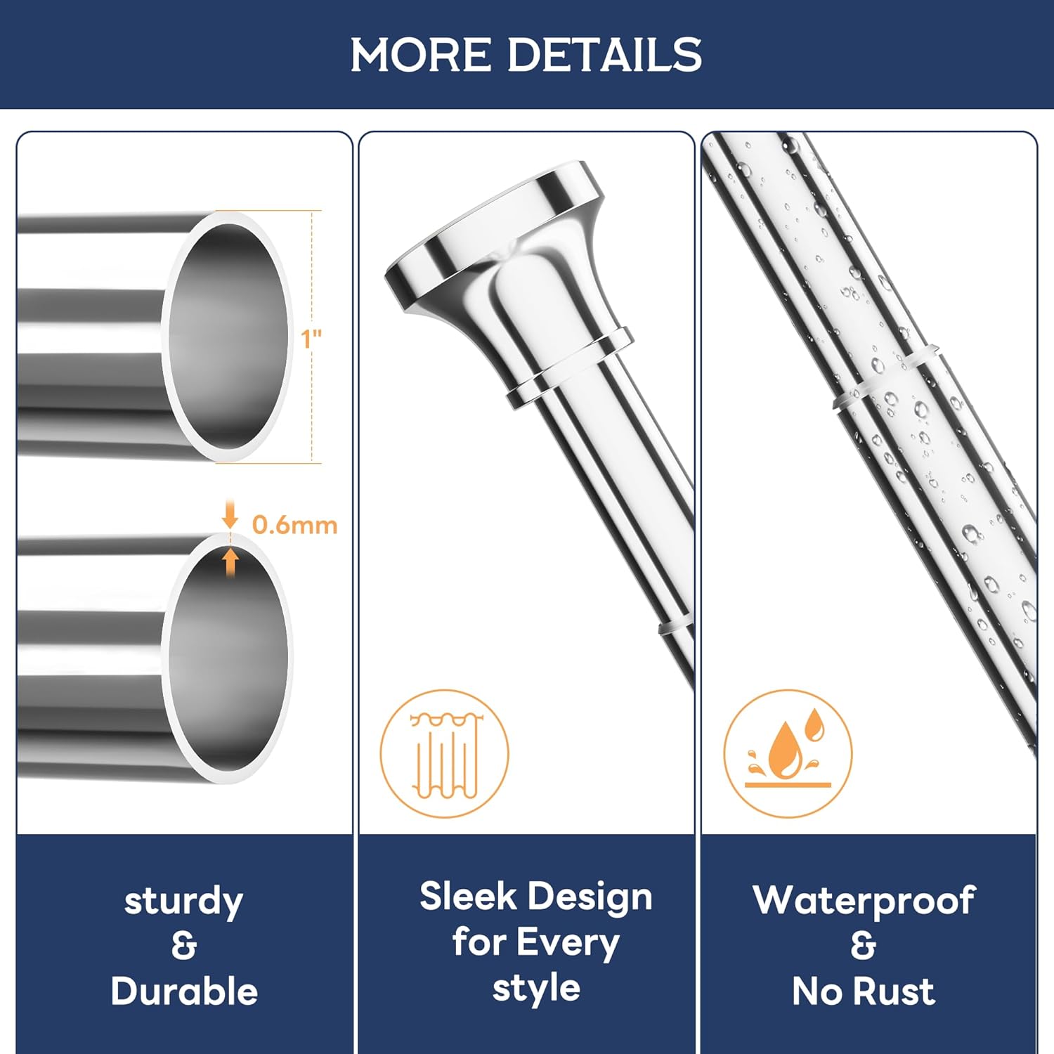 Shower Curtain Rod, 31-80 Inches Adjustable Tension Rod, 1-Inch Diamet