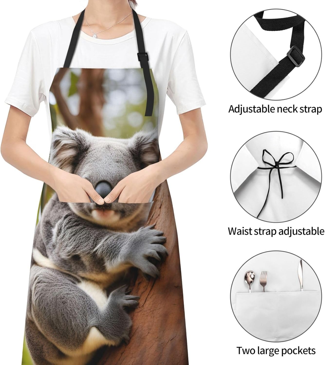 Hugging tree koala 1 print Waterproof chef's apron with pocket apron f