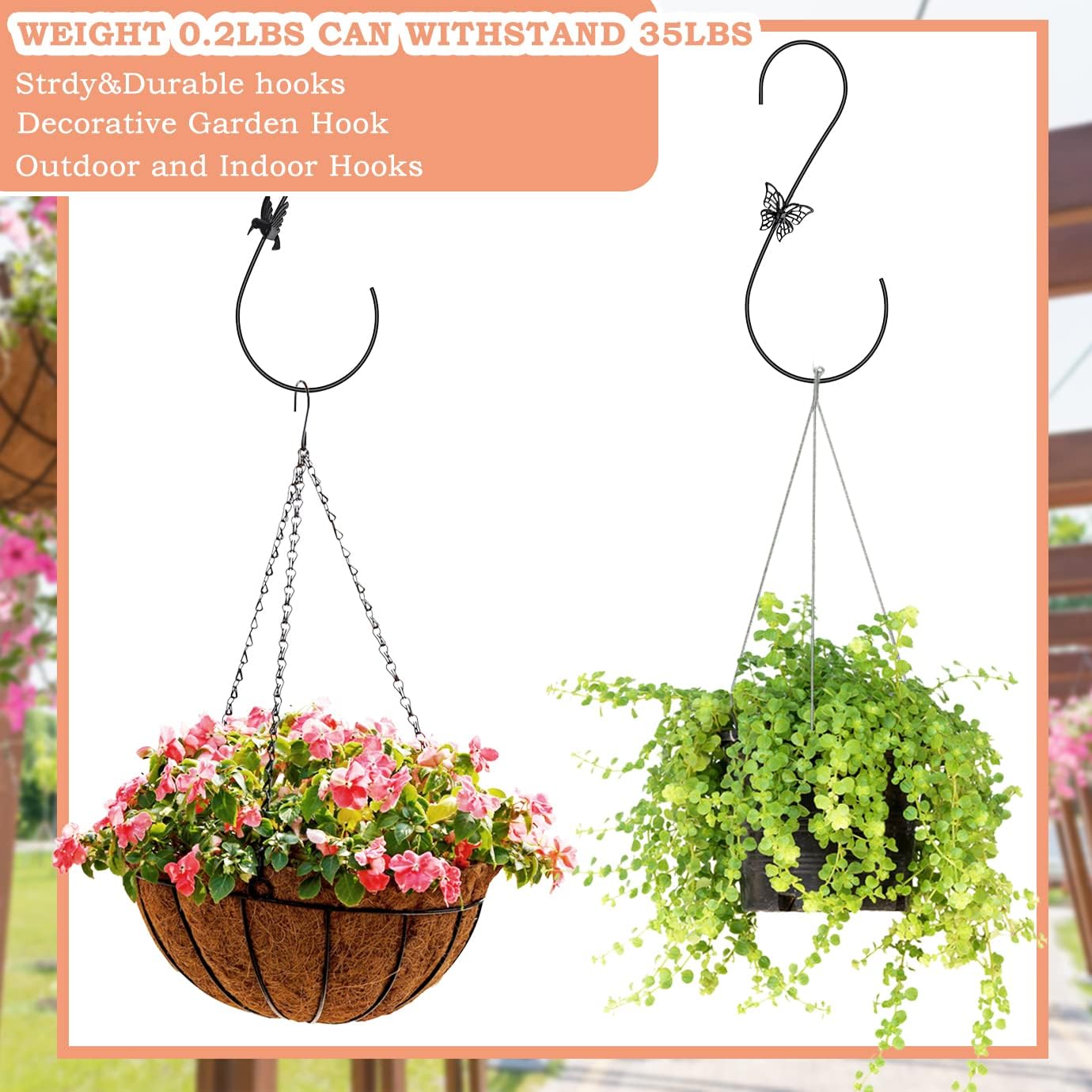 4PCS Metal Hummingbird Feeder Hook,Stainless Steel Bird Feeder Hook Hanger 12-Inch,Tree Branch Hook,Metal Hanging S Hooks,Plant Hangers Outdoor for Hang Bird Feeder,Wind Chimes,Lanterns,Hanging Plants