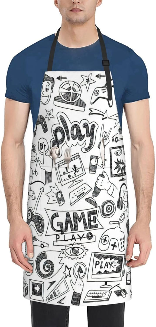 Video Game Boys Print 28x33 In Adult Kitchen Apron with Pockets Versat