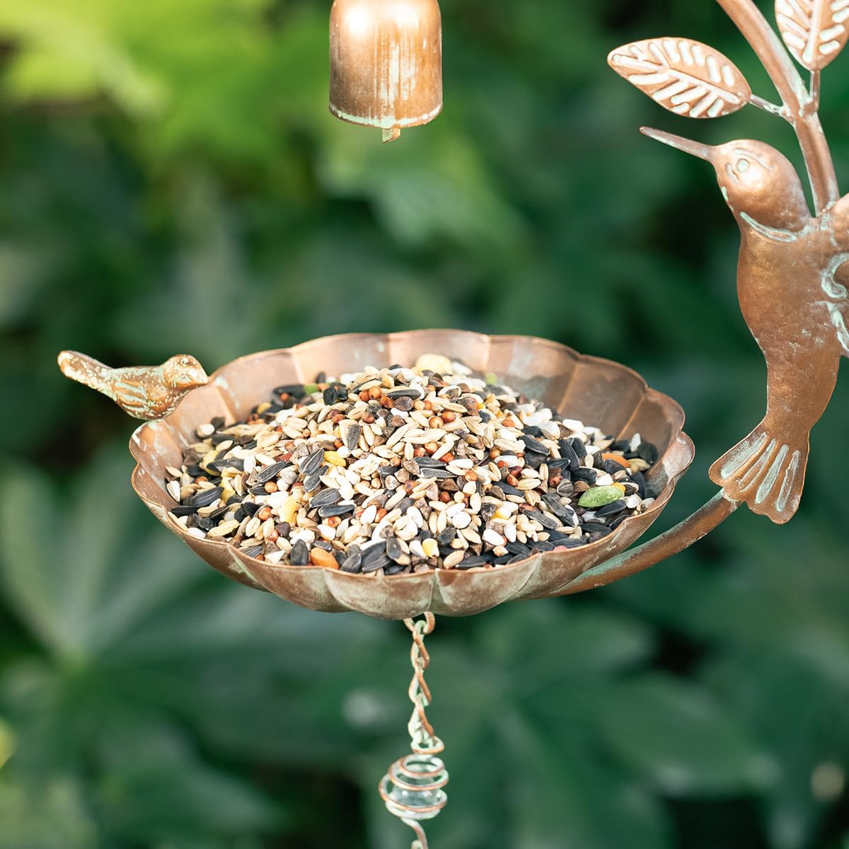 Glitzhome 25" H Metal Wild Bird Feeder, Faux Copper Patina Finish Hummingbird Hanging Birdfeeder - Attract Wild Birds for Garden Deck Yard Backyard Porch Decor