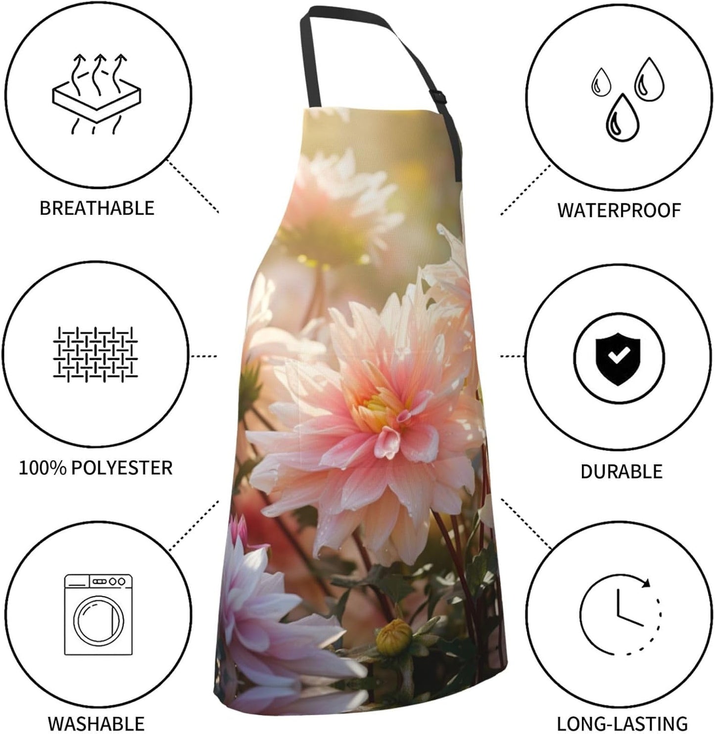 Flower print Waterproof apron with pocket adjustable cooking apron for