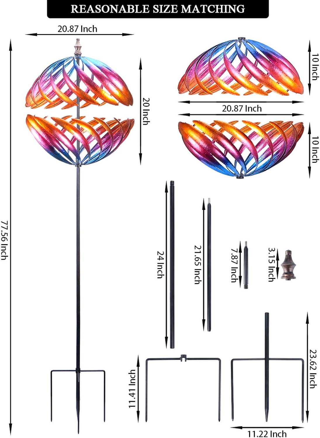 MUMTOP Wind Spinner 360 Degrees Double Steel Metal Wind Sculpture is S