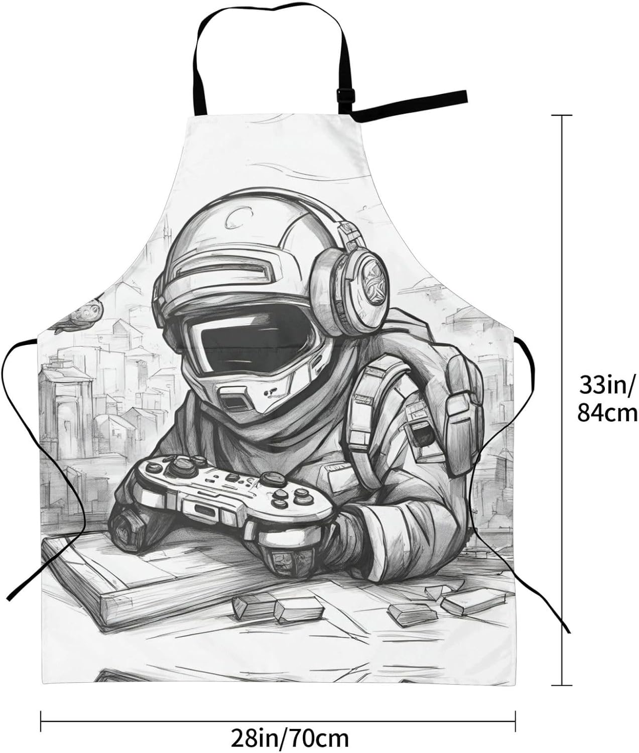 Monochrome Sketch Style Gaming Print 28x33 In Adult Kitchen Apron with