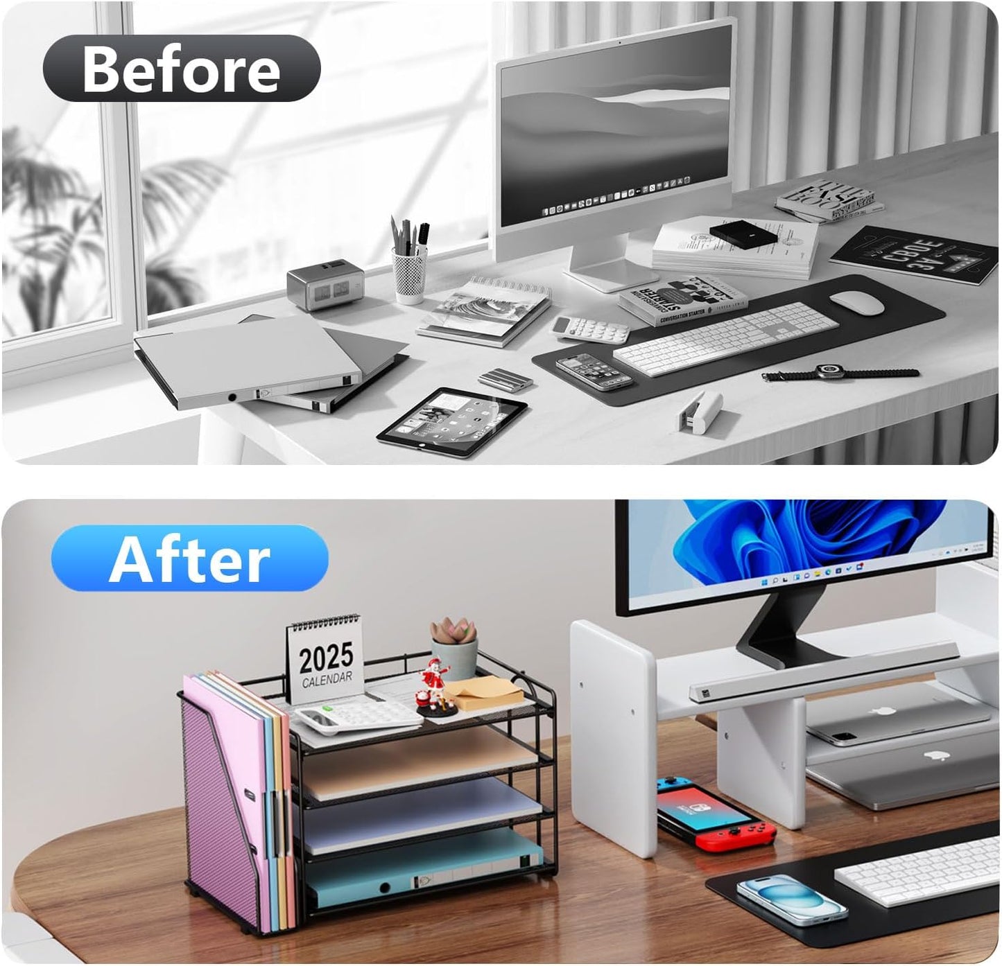 gianotter 4-Tier Paper Organizer With Magazine Holder, Desk Organizers