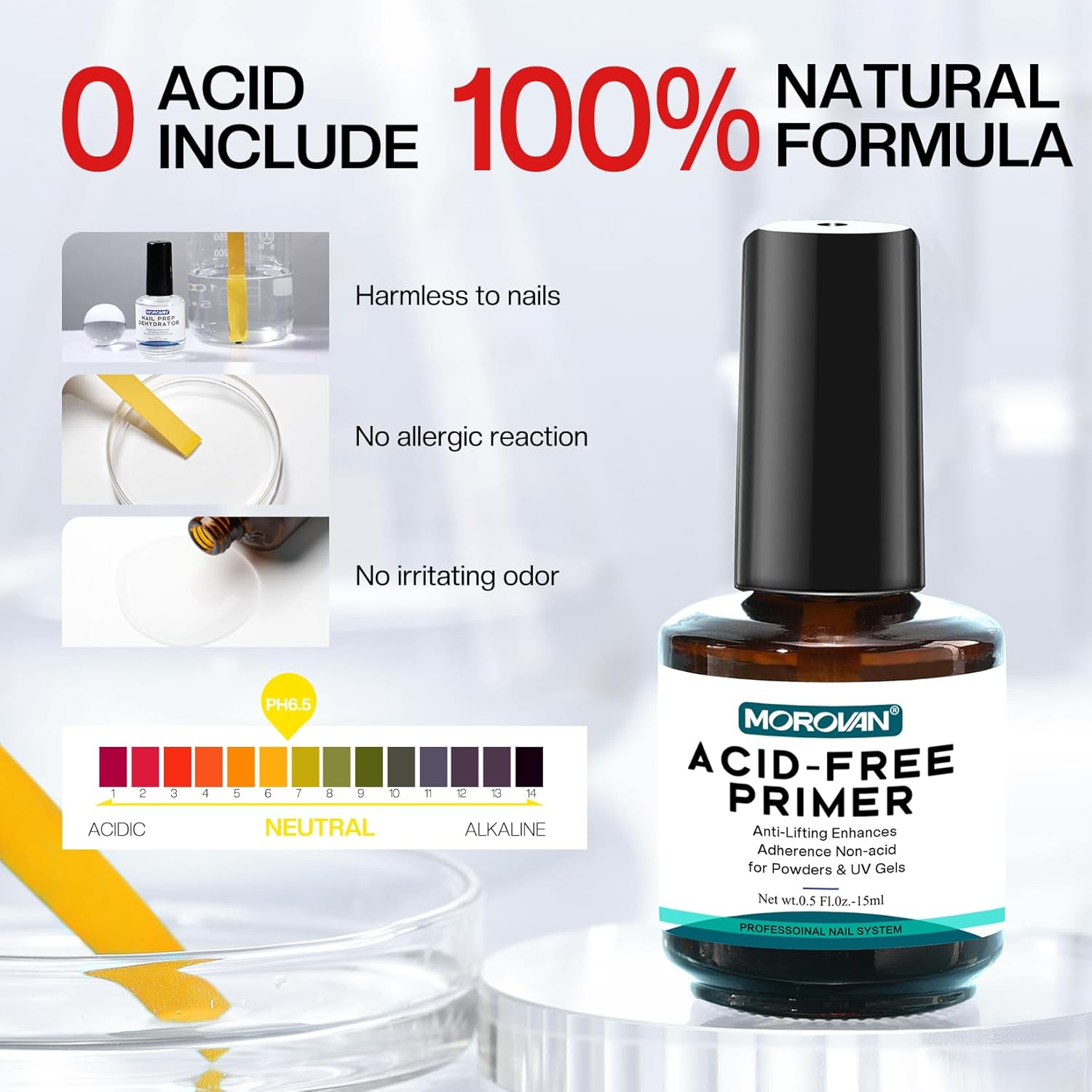 Morovan Professional Natural Nail Prep Dehydrate and Acid-Free Primer,