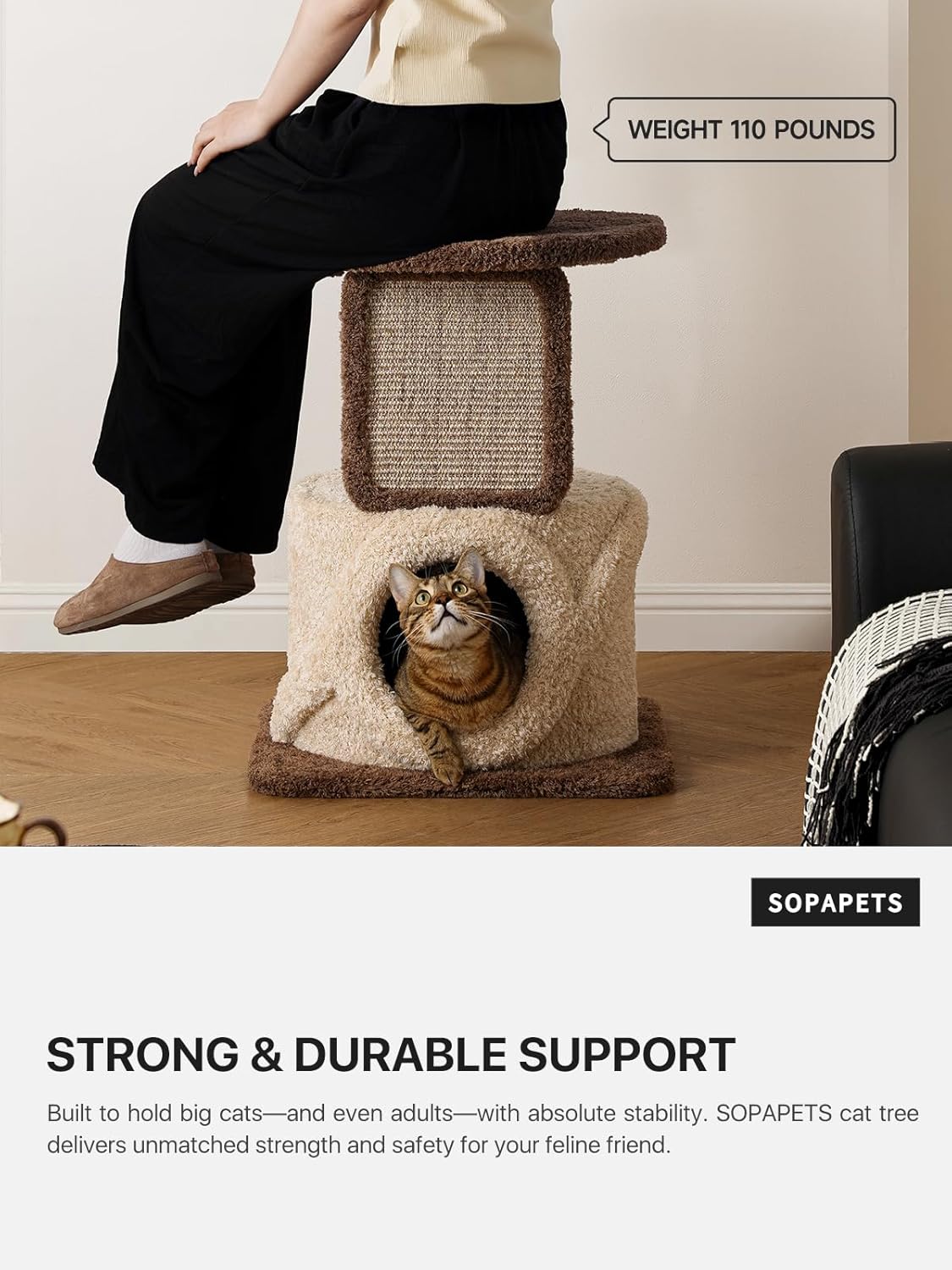40 Inch Tall Modern Solid Wood Cat Tree Tower for Indoor Cats Large Ad