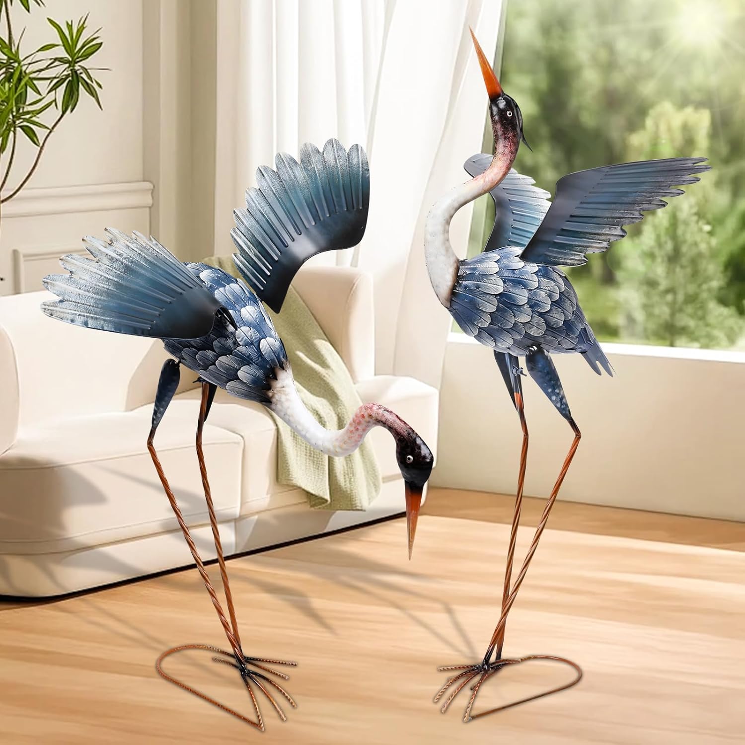 MUMTOP Crane Garden Statues for Outside, 2 Pack Blue Heron Garden Scul