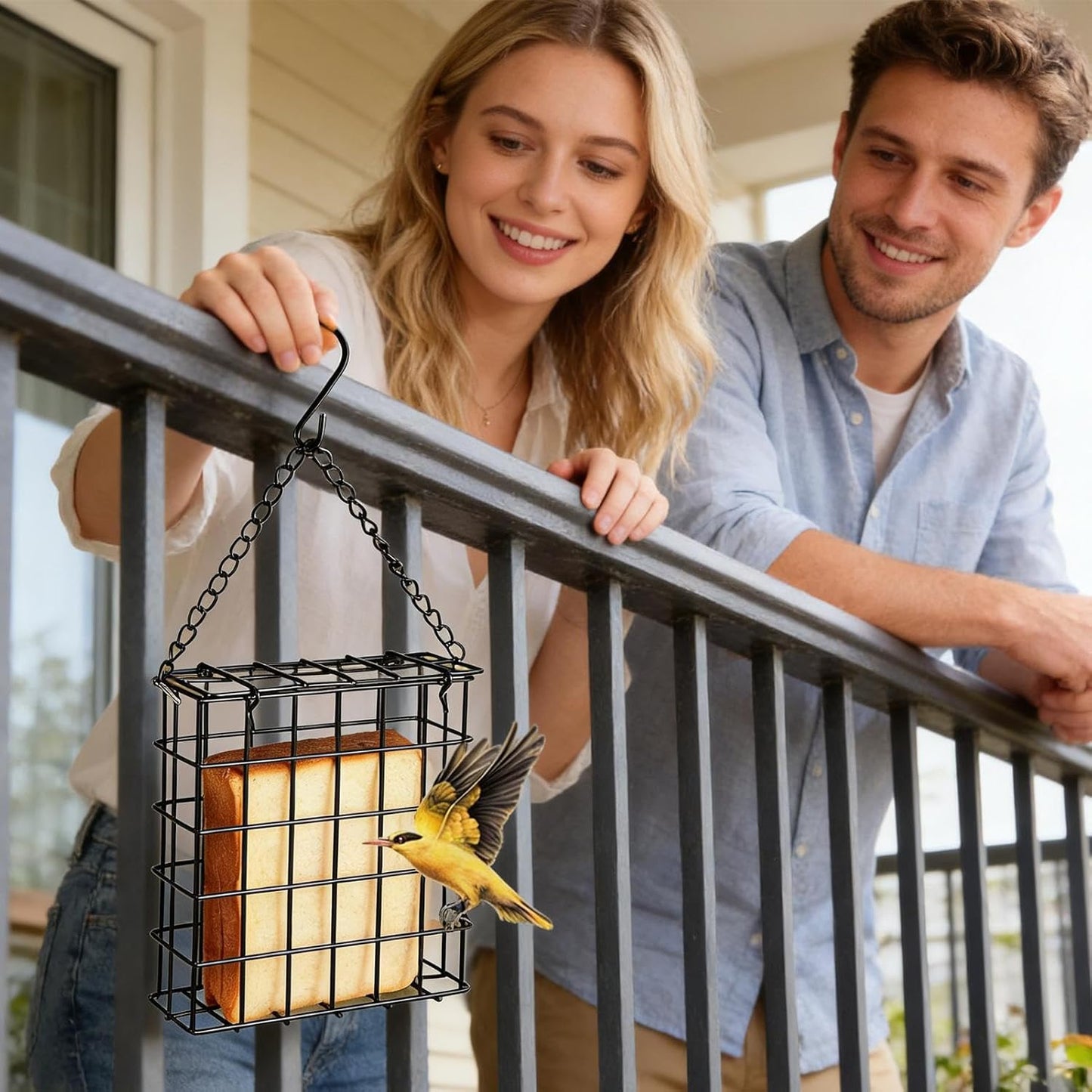 Bird Feeder - Wire Mesh Suet Cage, Hangable Feeding Dispenser with Design, Outdoor Accessory for Patio Lawn Backyard Balcony Birdwatching Park Porch Deck Garden