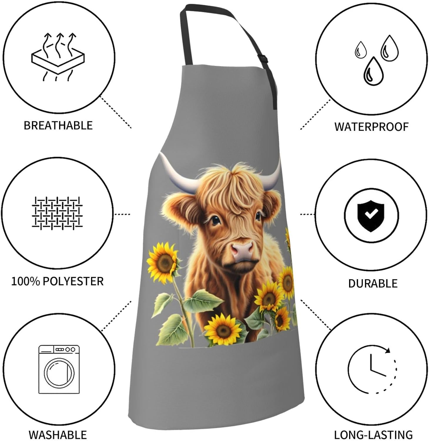 YANYU Cute Cow Print 28x33 In Kitchen Apron Stylish Chef Apron with Po