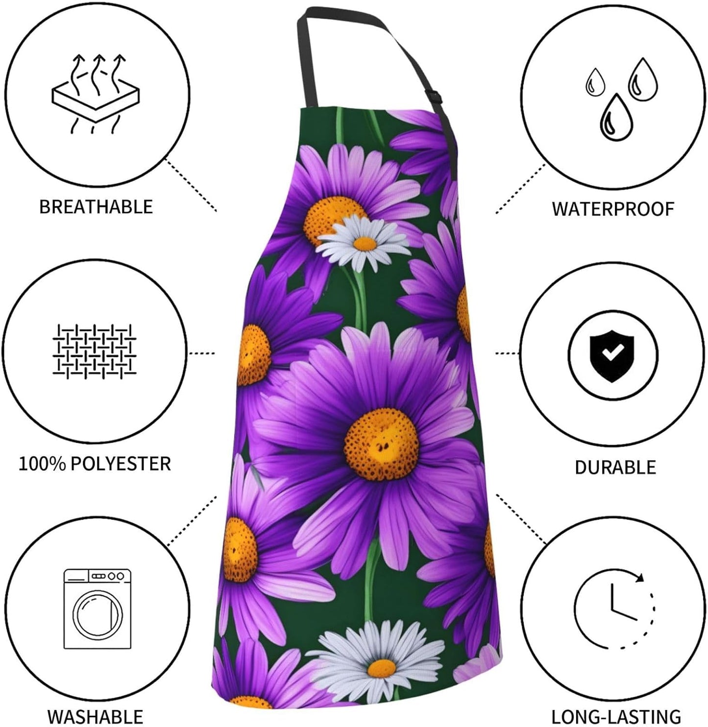 YANYU Purple Daisy Print 28x33 In Kitchen Apron Stylish Chef Apron wit