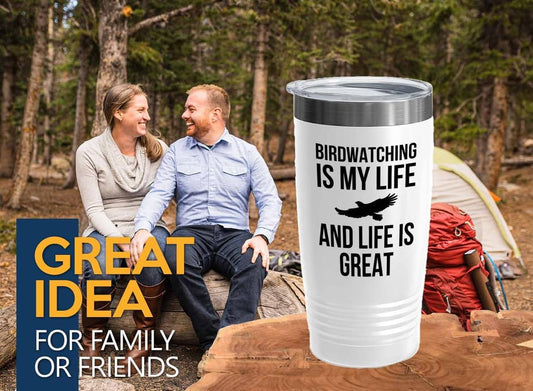 Birding White Edition Viking Tumbler 20oz - Birdwatching is my life - Bird Feeder Backyard Birdwatcher Gifts Birding Bird Lover