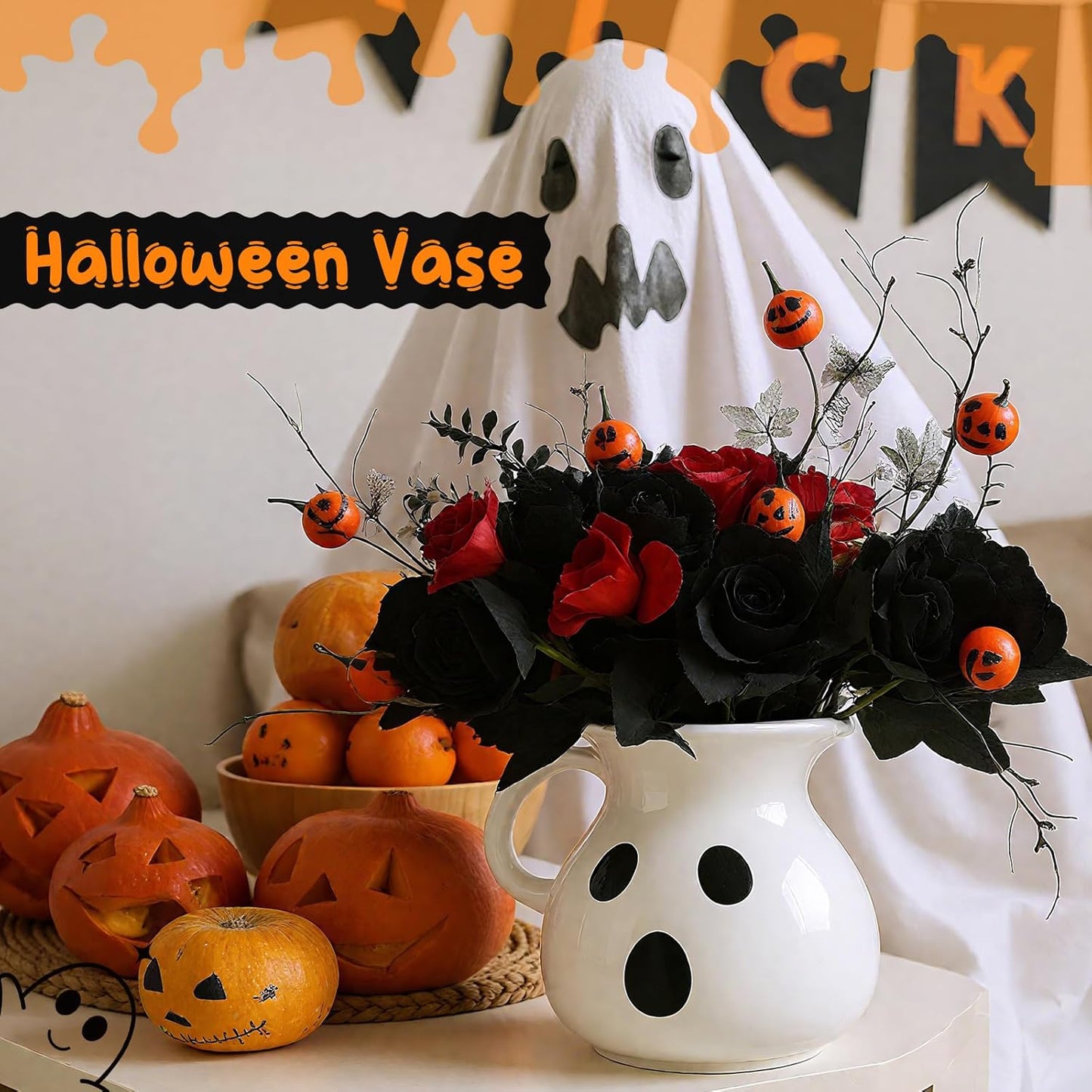 Large Halloween Ghost Vase 11 Inch White Ghost Planter Bucket Pot Cute Gothic Style Decorative Vase Halloween Centerpiece Gift for Flowers Home Display Stand Decoration