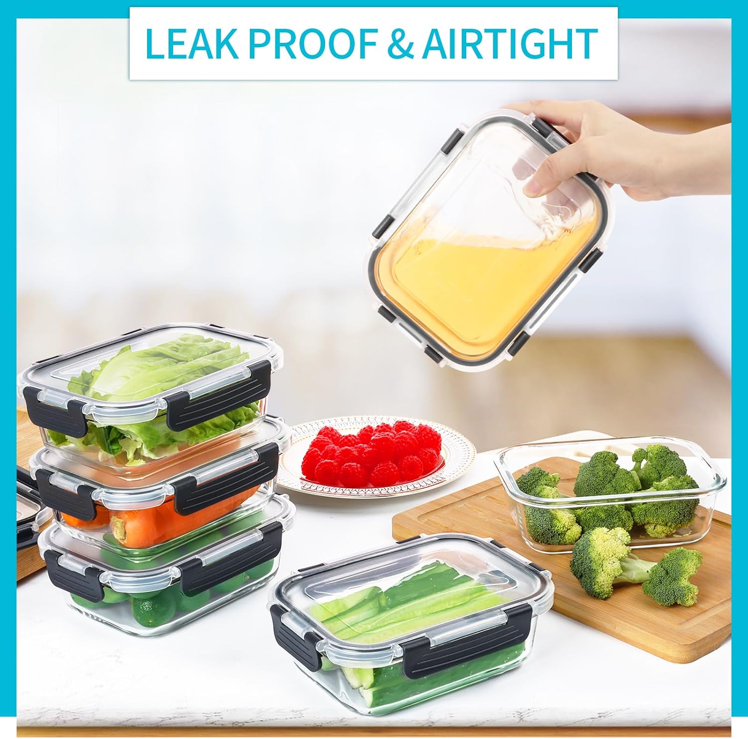 Skroam 10 Pack Glass Meal Prep Containers, 22 OZ Glass Airtight Food S