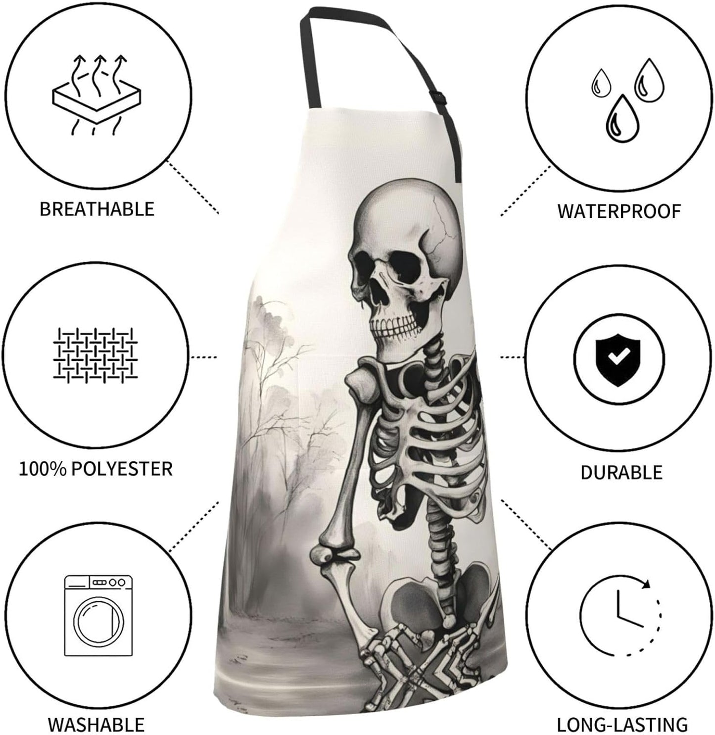 Interesting Skeleton print Waterproof chef's apron with pocket apron for kitchen cooking baking barbecue and gardening