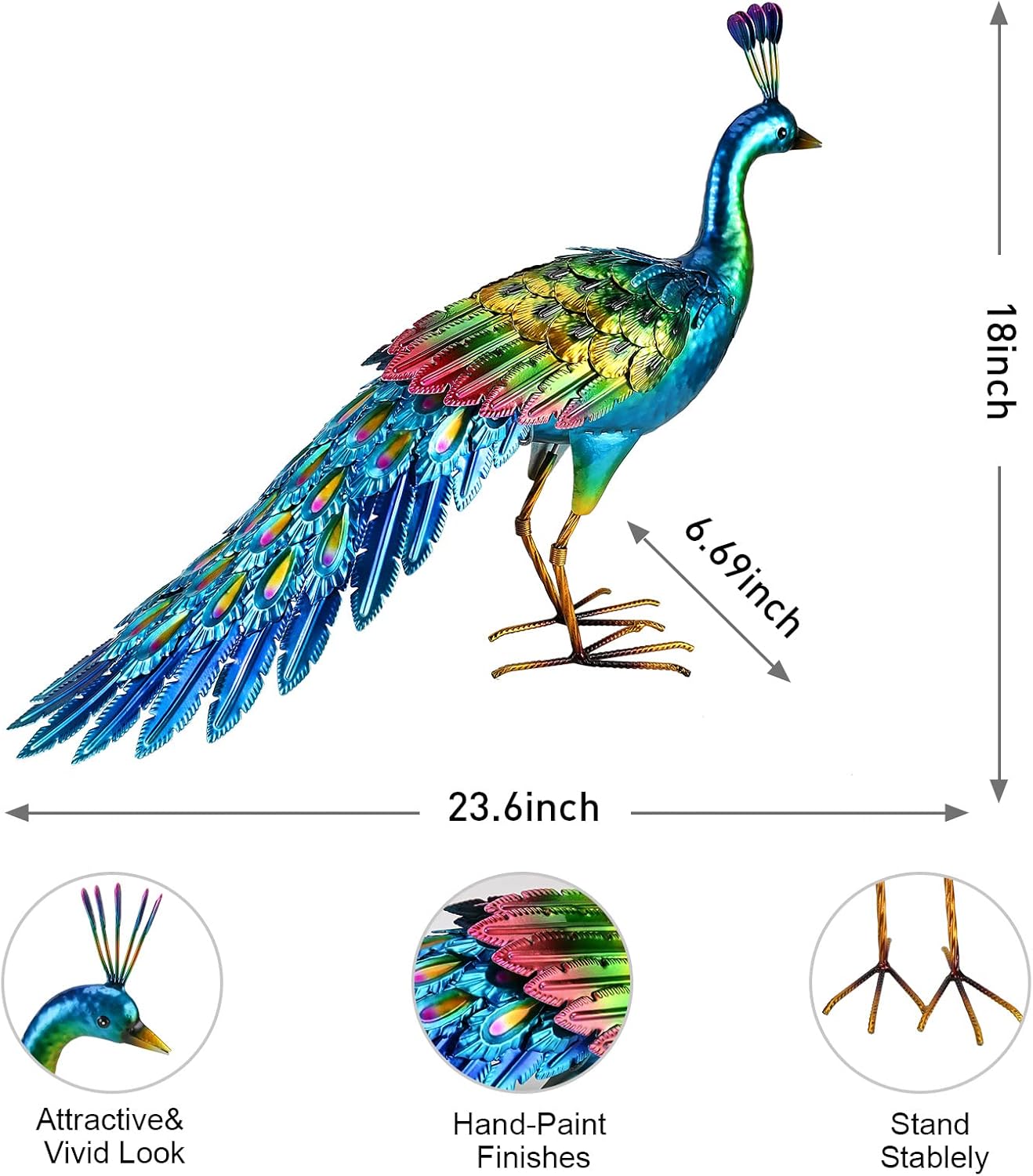 chisheen Metal Peacock Statue Garden Decor Yard Art Sculpture Outdoor Decoration for Lawn,Patio,Backyard,Housewarming Birthday Gifts for Women,Mom,Grandma