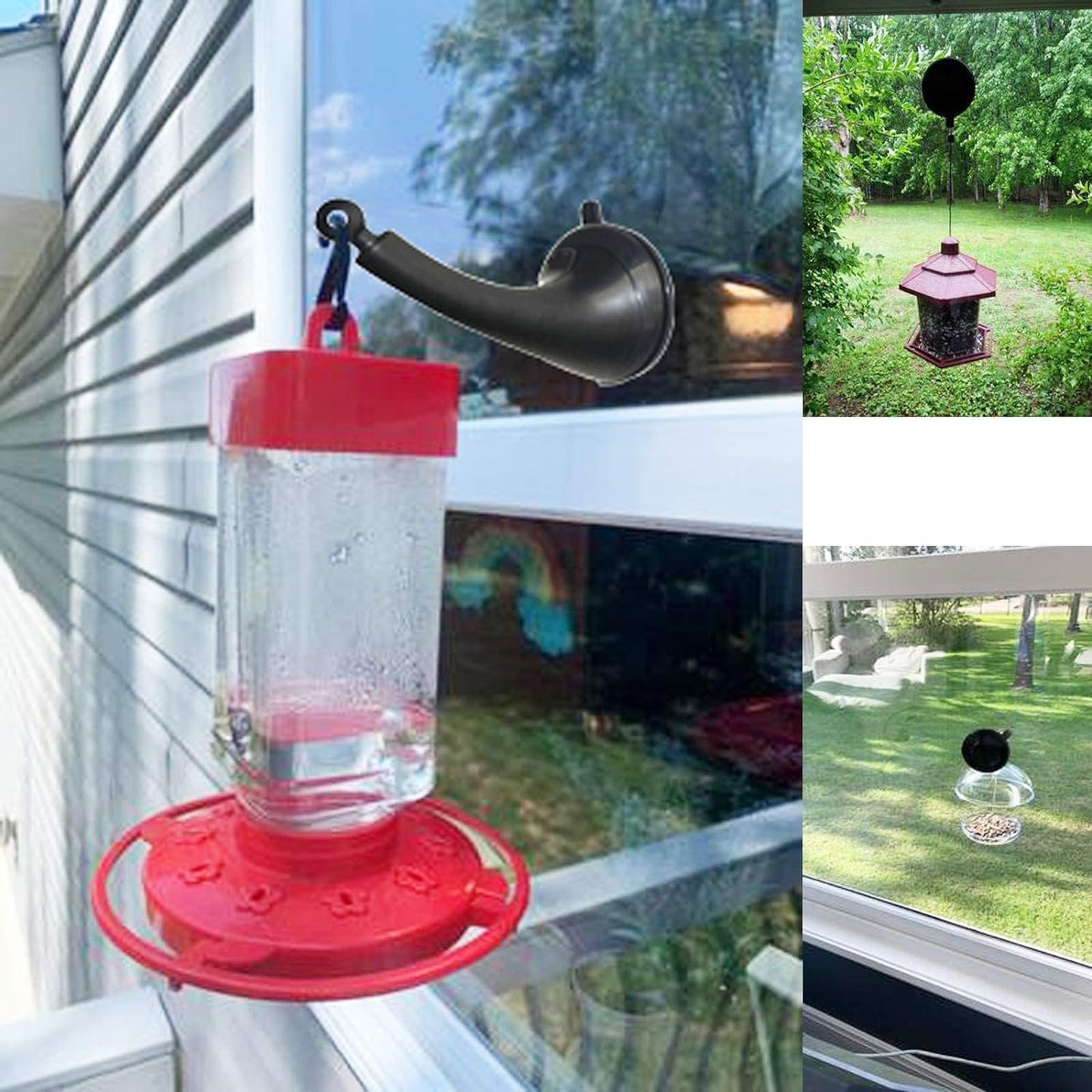 2 Pack Window Mount Hook, Window Bird Feeder Hanger Hook, Hummingbird Feeder Hanger, Strong self-Adhesive Suction Cups Bird Feeder Bracket for Bird Feeders, Wind Chimes & Plants