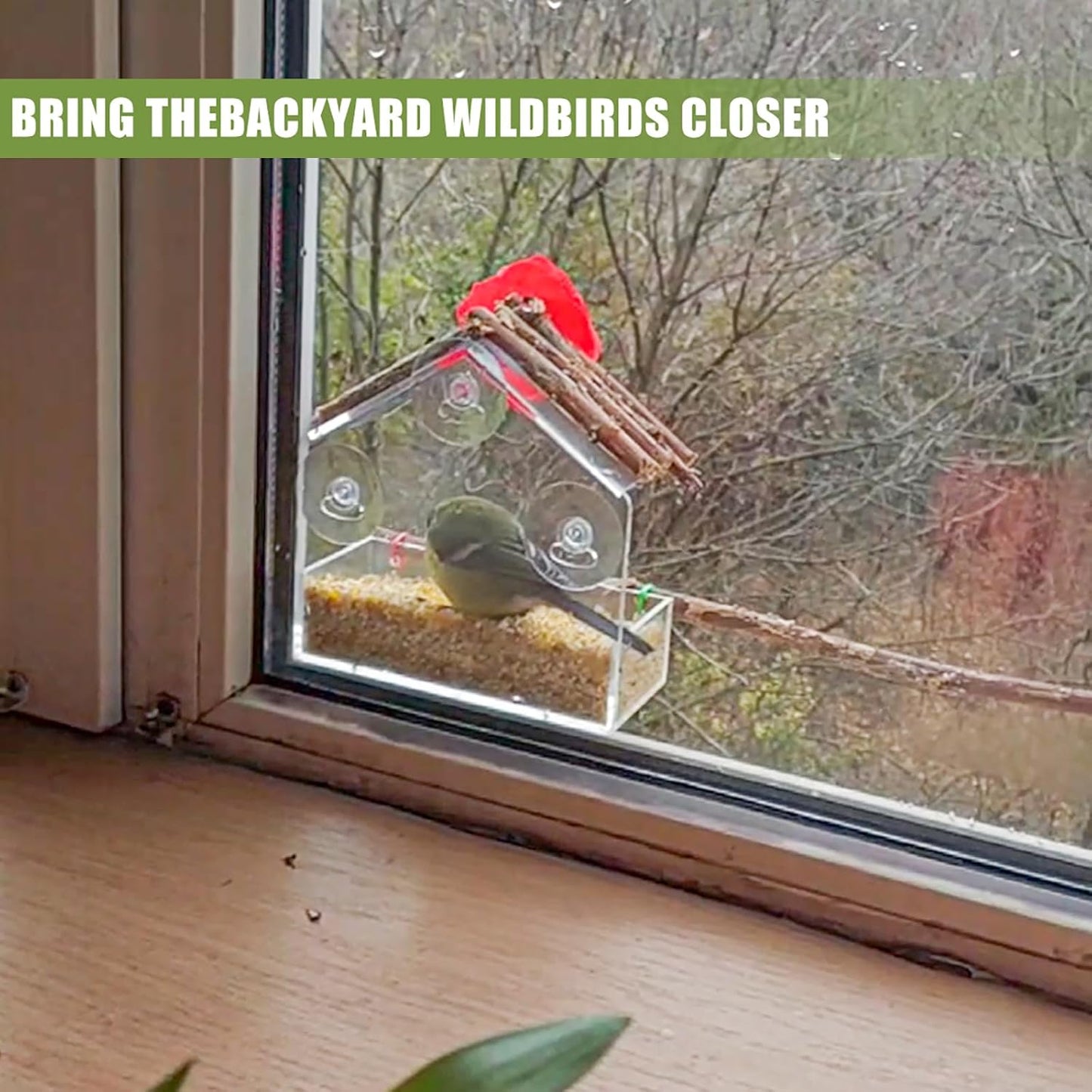 Clear Window Bird Feeder with Strong Suction Cups, Sturdy and Durable Acrylic Birdfeeders for Viewing Wild Birds Outside, Outdoor Small Bird House, Garden Decor